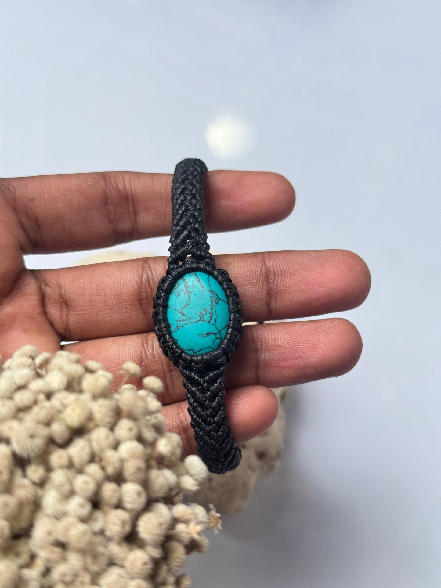Turquoise stone macrame adjustable bracelet