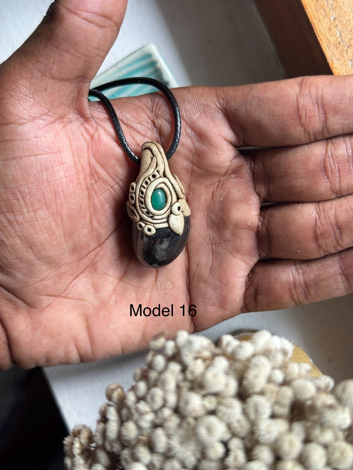 Black onyx clay necklace