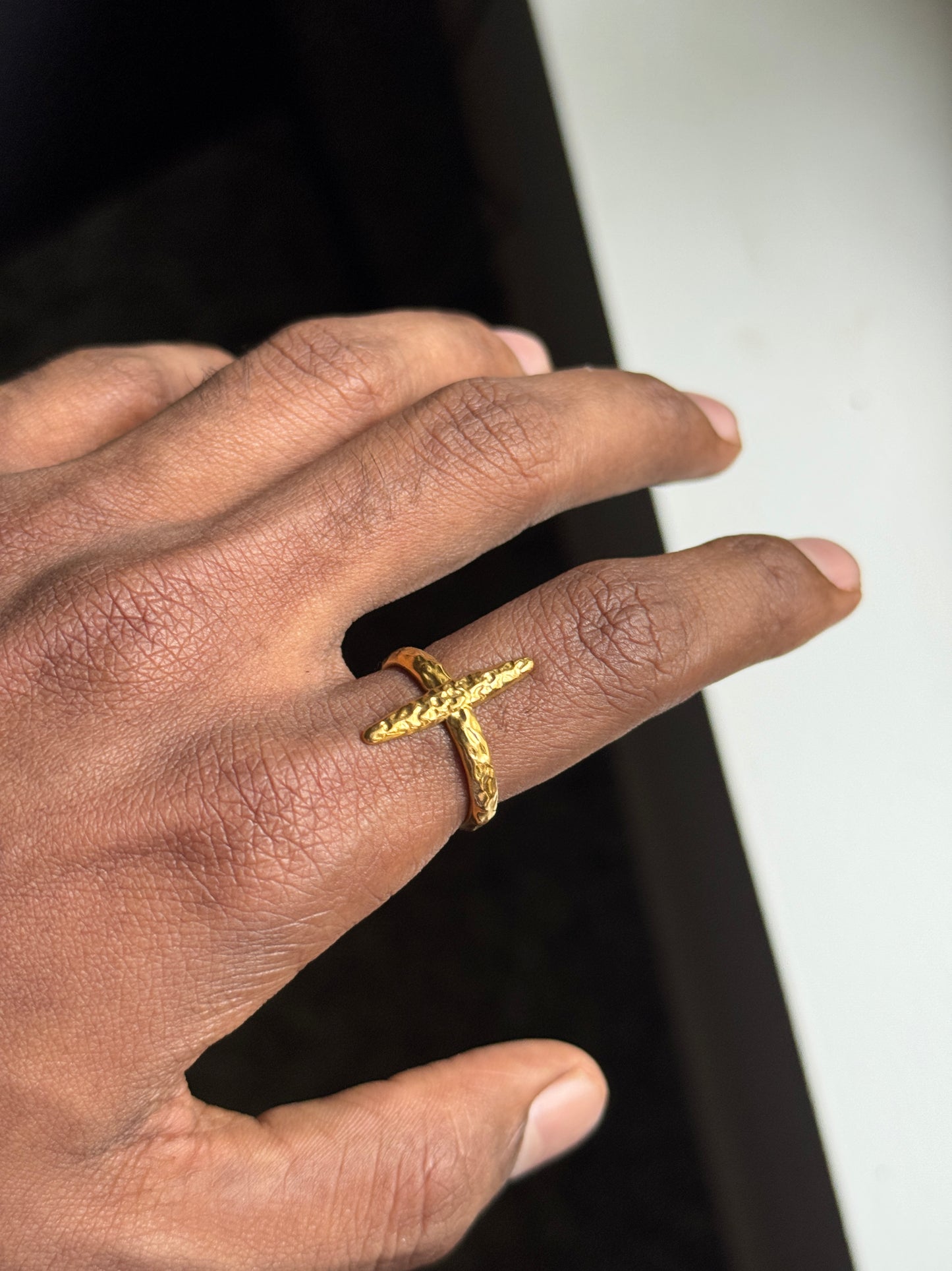 X crossed stainless steel adjustable ring