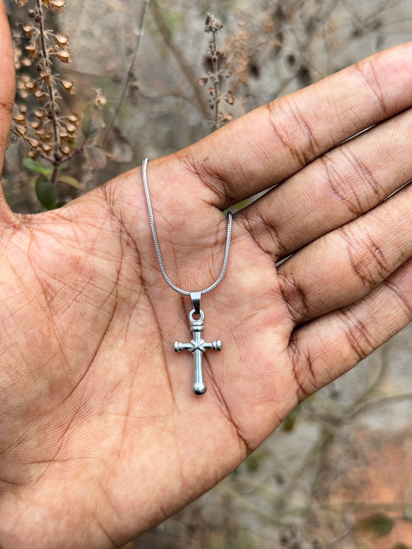 Small Cross stainless steel silver necklace in 55 cm