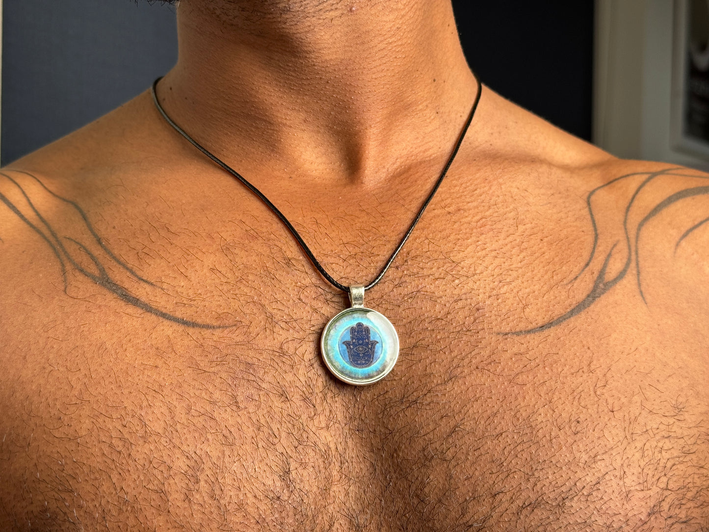 Hamsa hand purple resin necklace