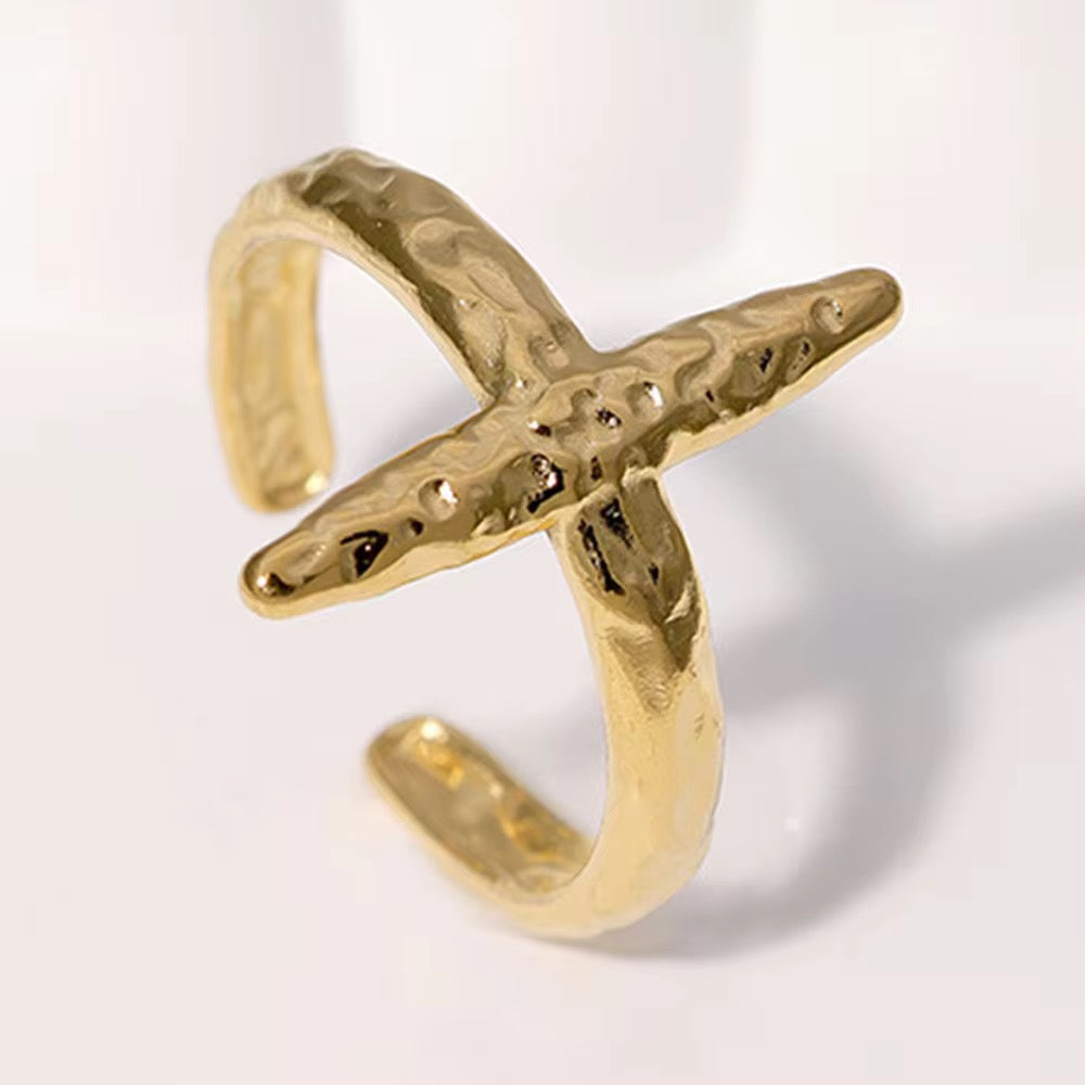 X crossed stainless steel adjustable ring
