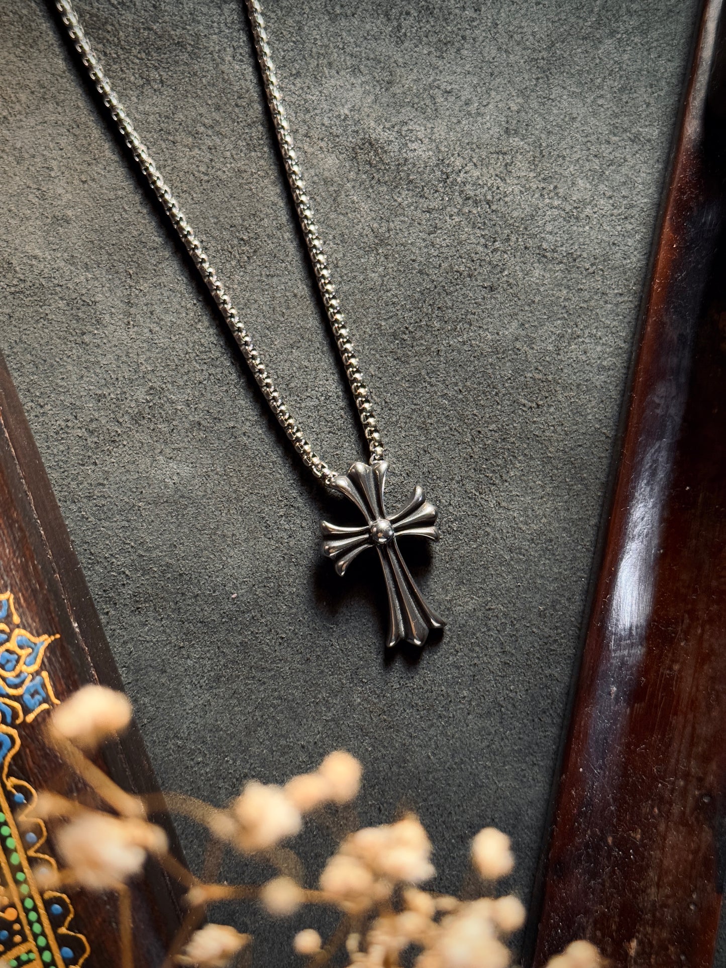 medium thick cross stainless steel necklace