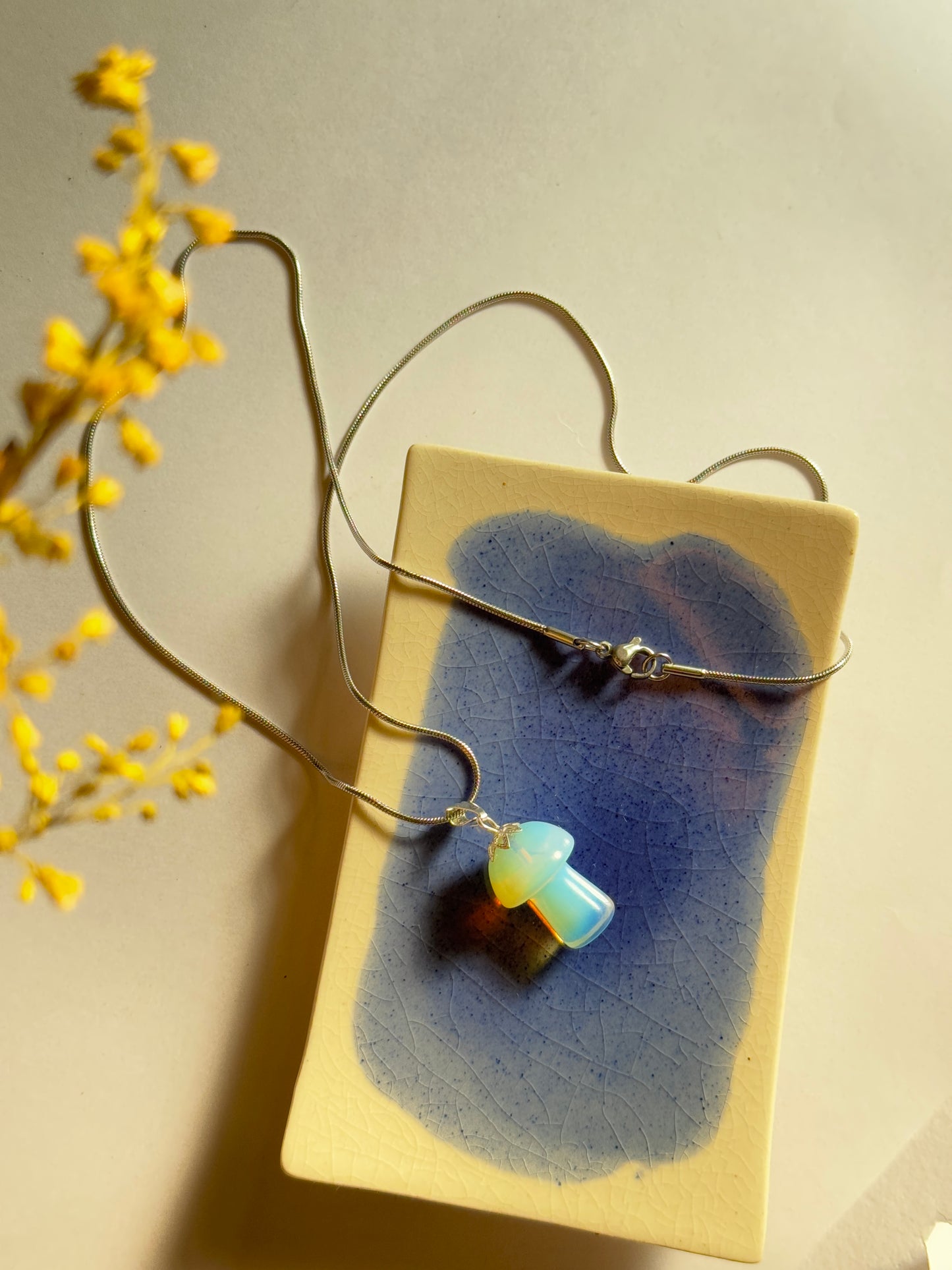 Opalite stone mushroom necklace in 1.2 ss chain