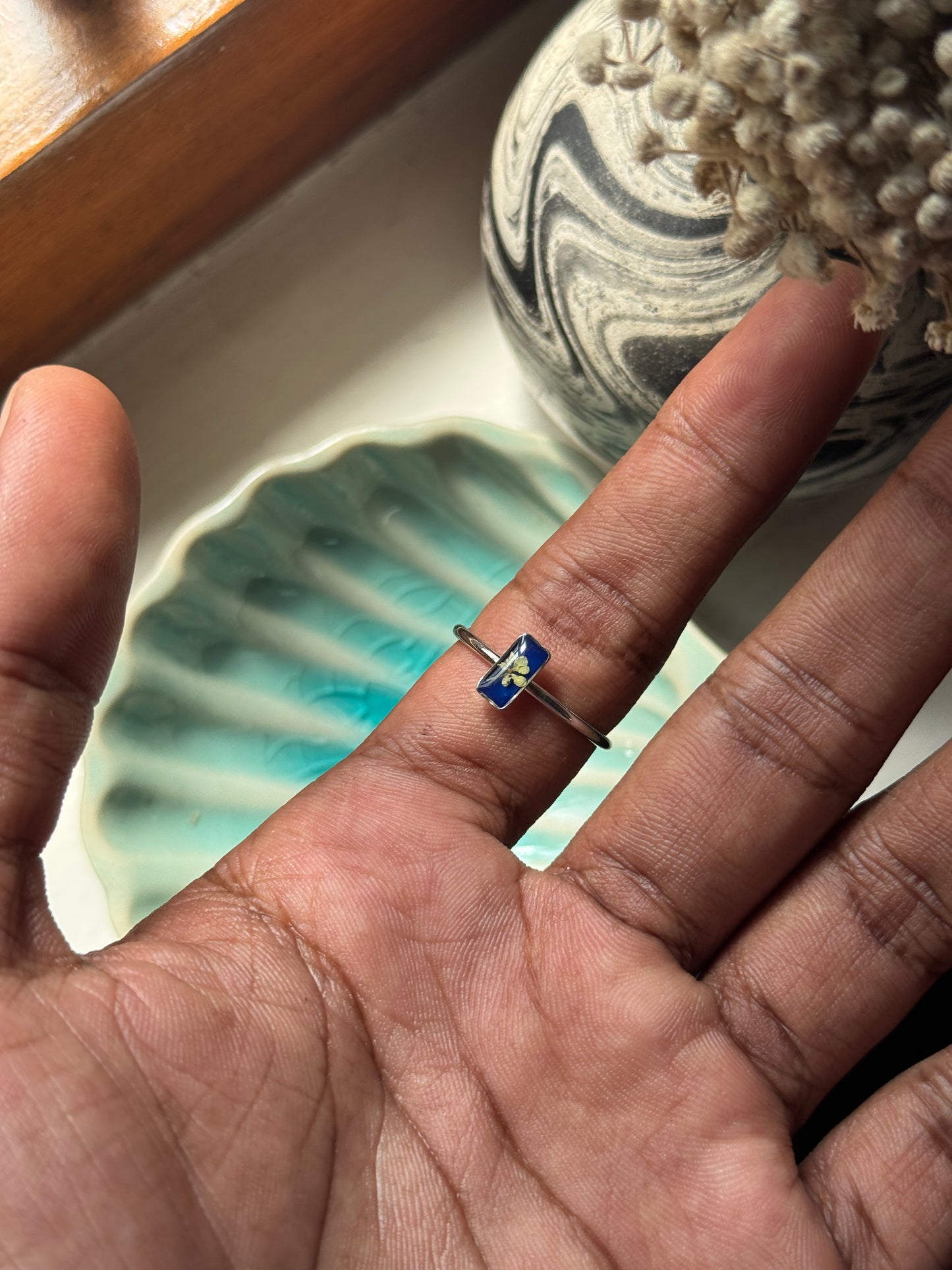 Queen Anne’s Lace Flower – Floral Ring | Original Rectangle Shape (Adjustable Model)