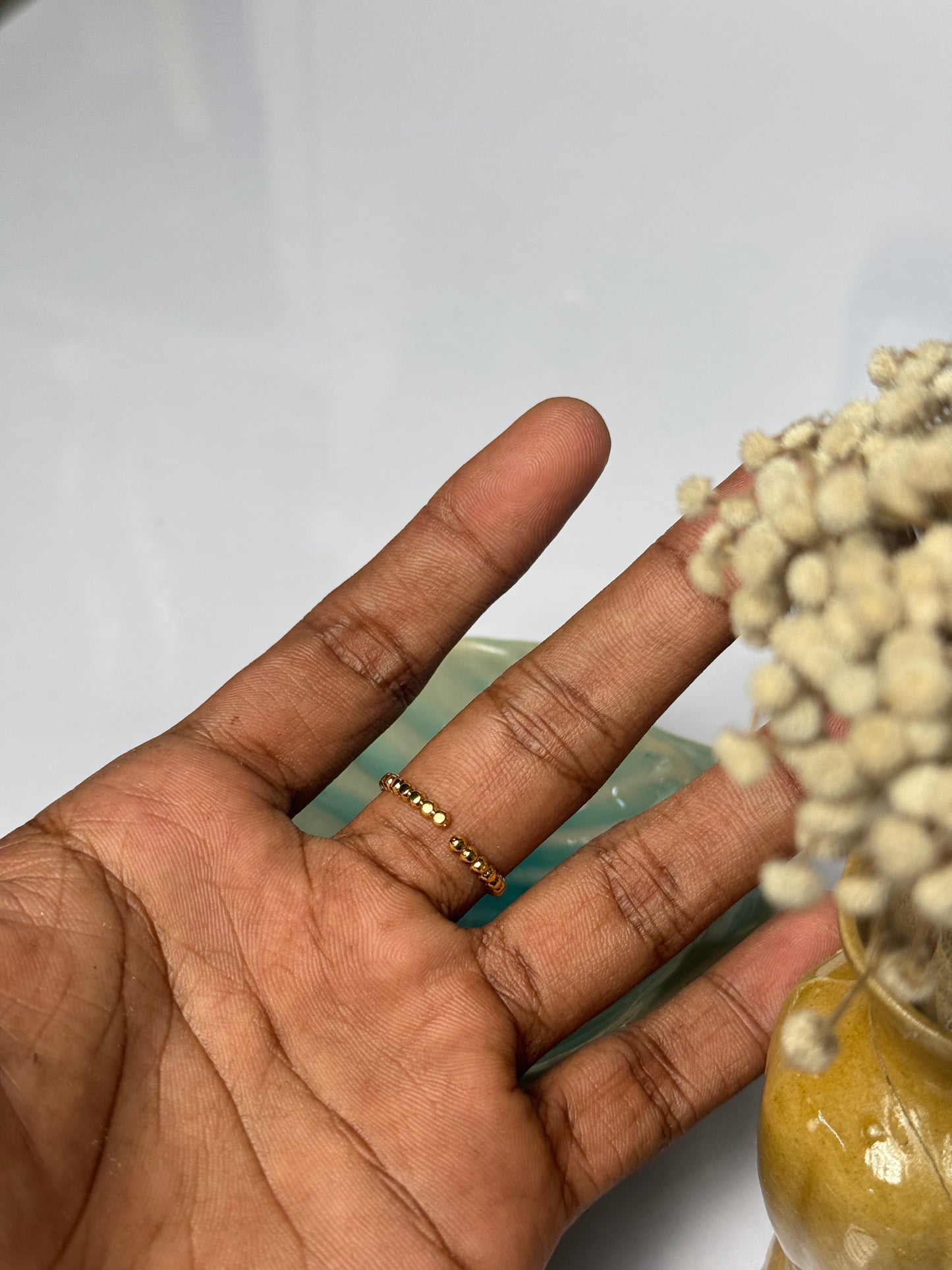 Flower dot adjustable 18k gold plated ring