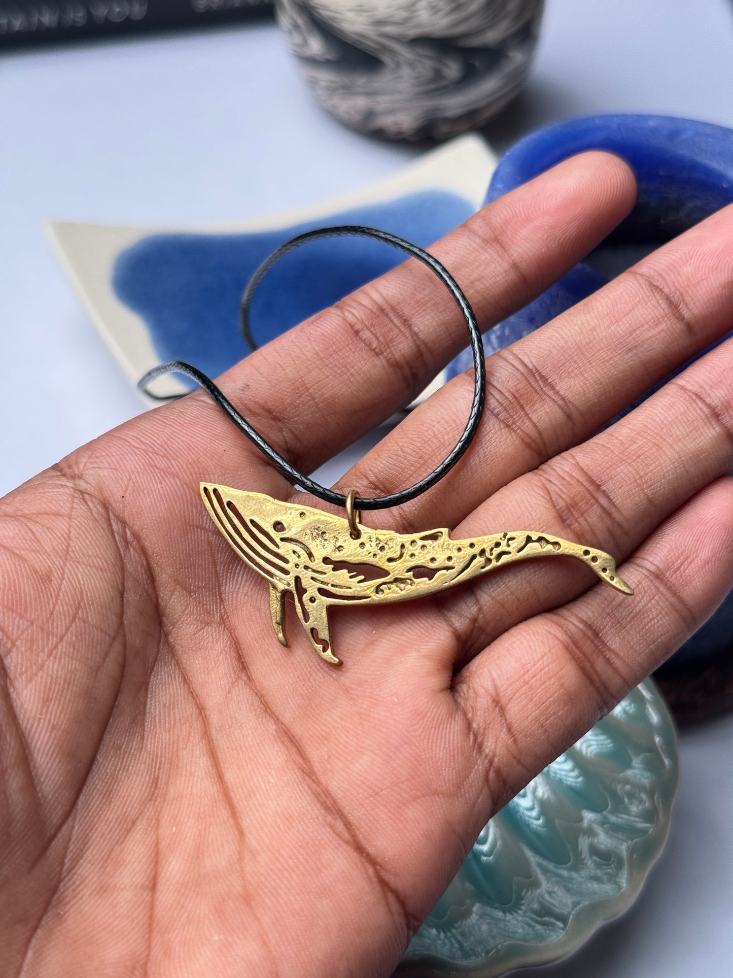 Whale brass necklace