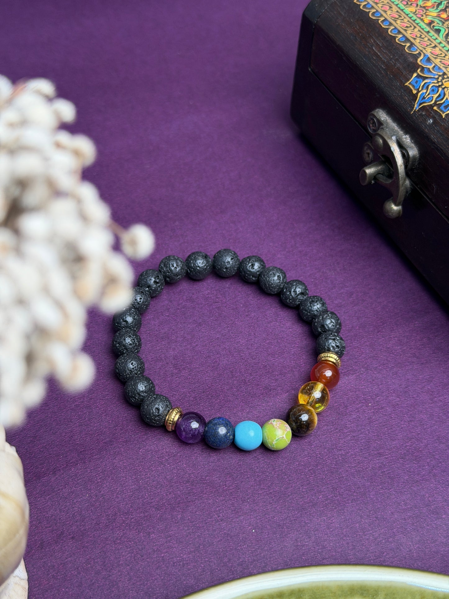 7 chakra lava natural stone bracelet