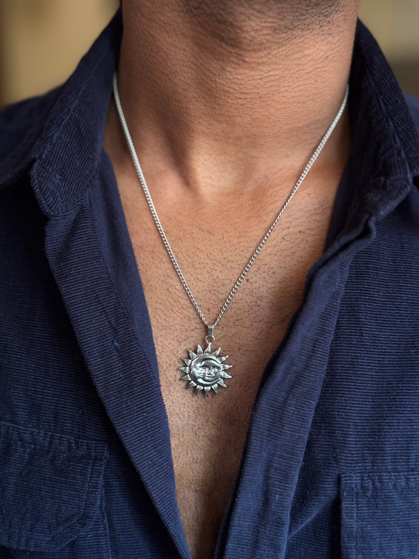 Sun moon round stainless steel chain