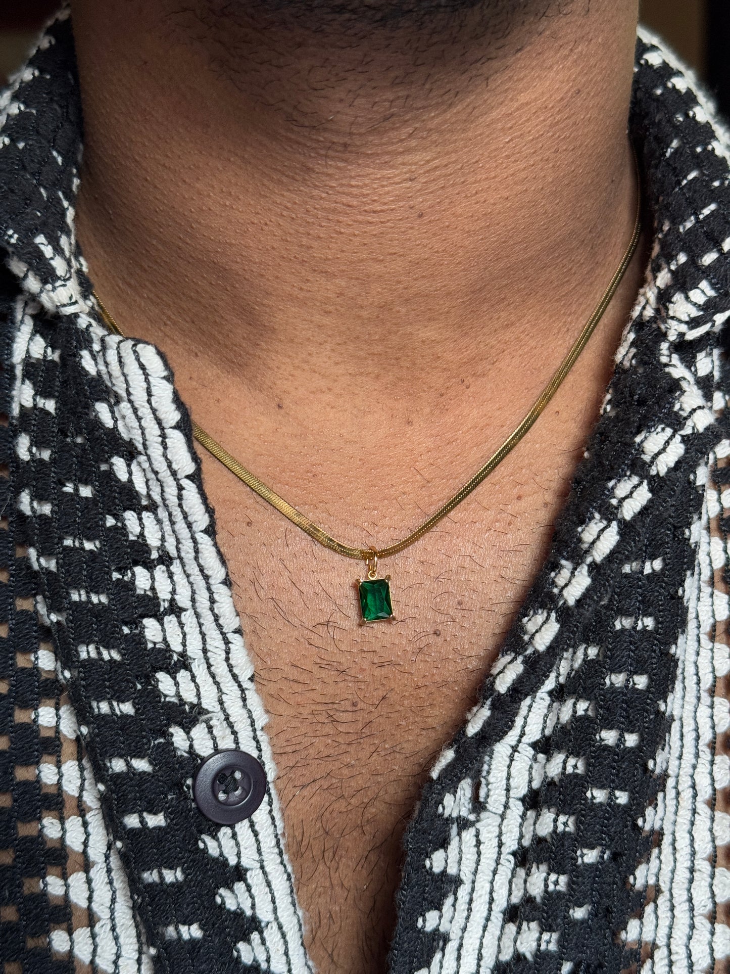 Green stone stainless steel 18k gold plated 45 cm snake chain