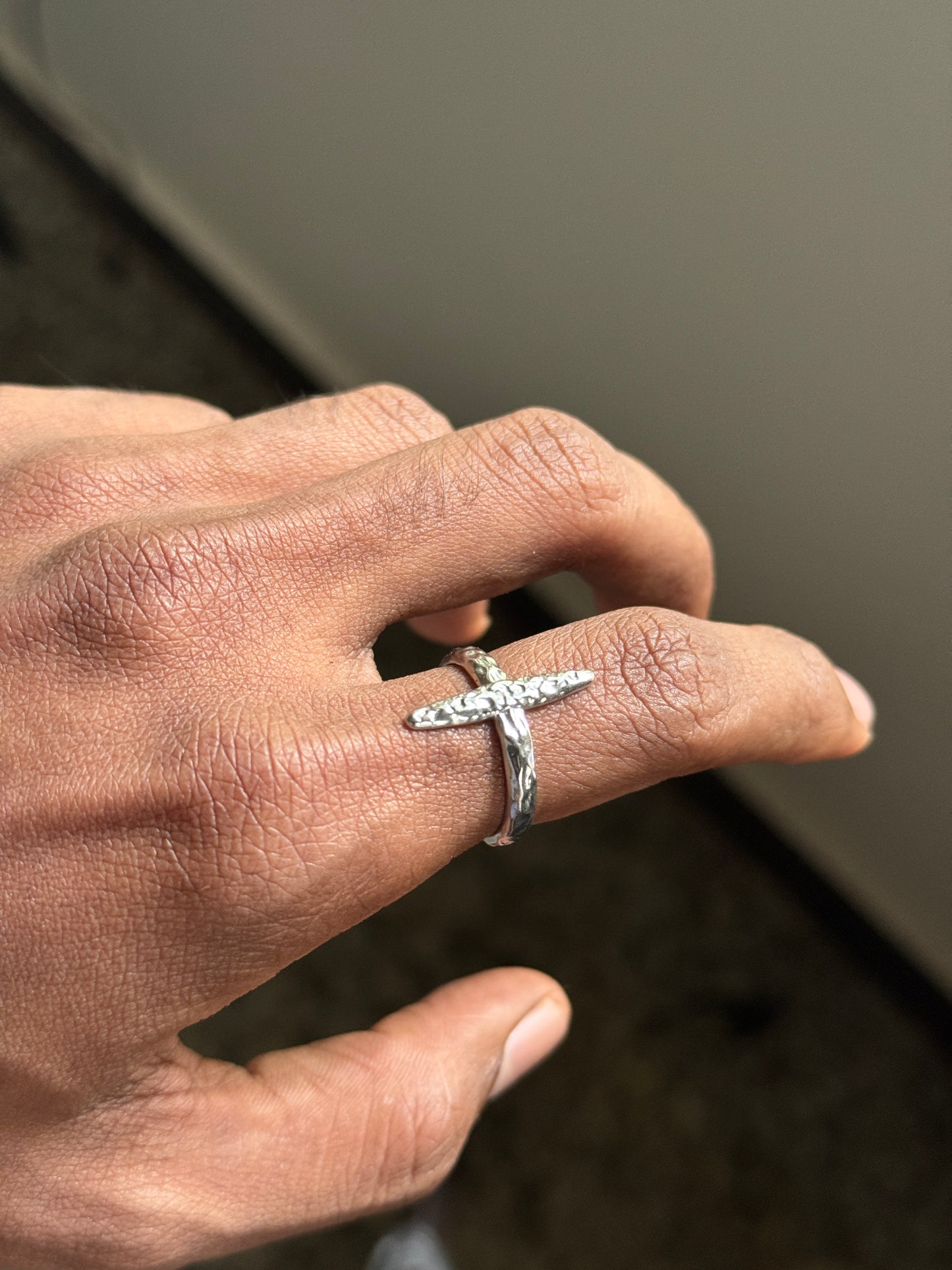 X crossed stainless steel adjustable ring
