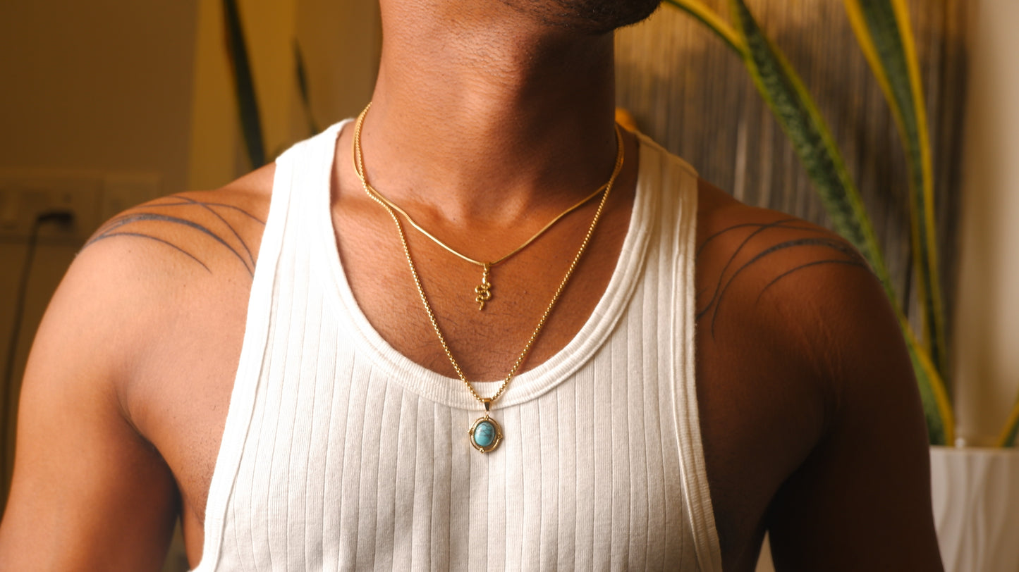 Turquoise chain plus snake necklace combo