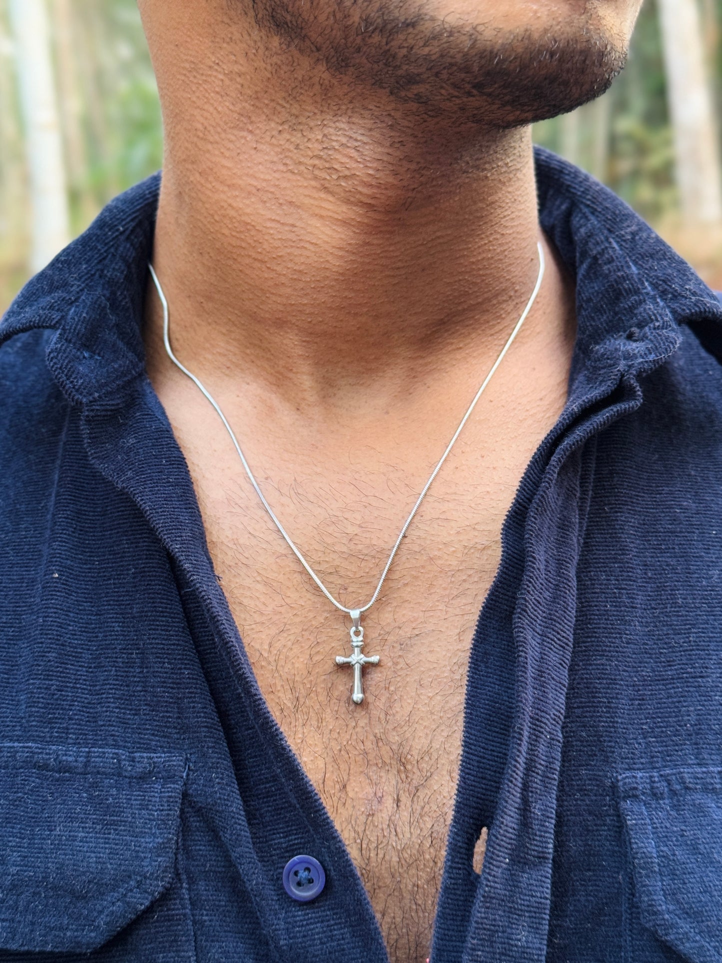 Small Cross stainless steel silver necklace in 55 cm