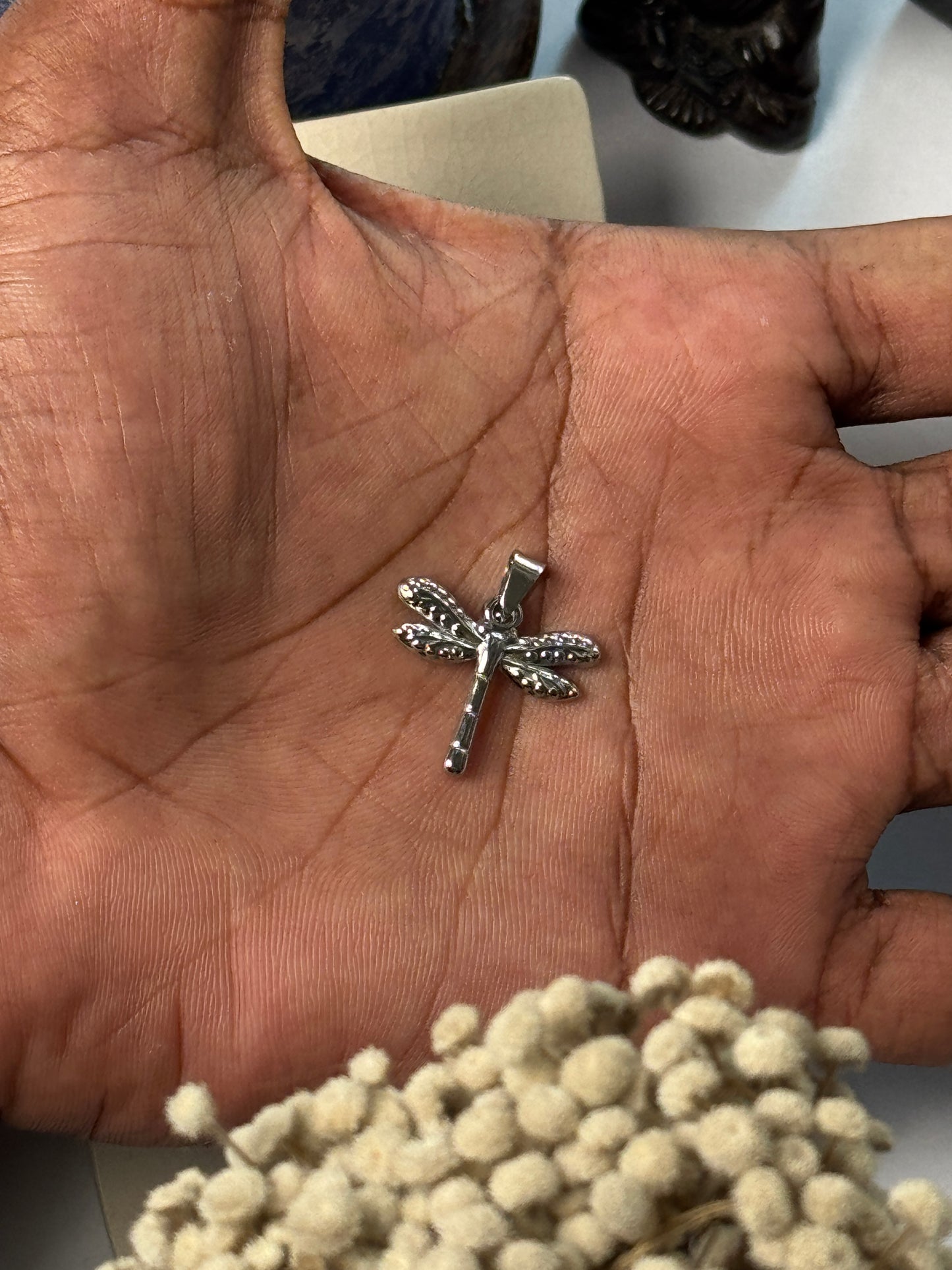 Dragon fly stainless steel silver pendant with hook