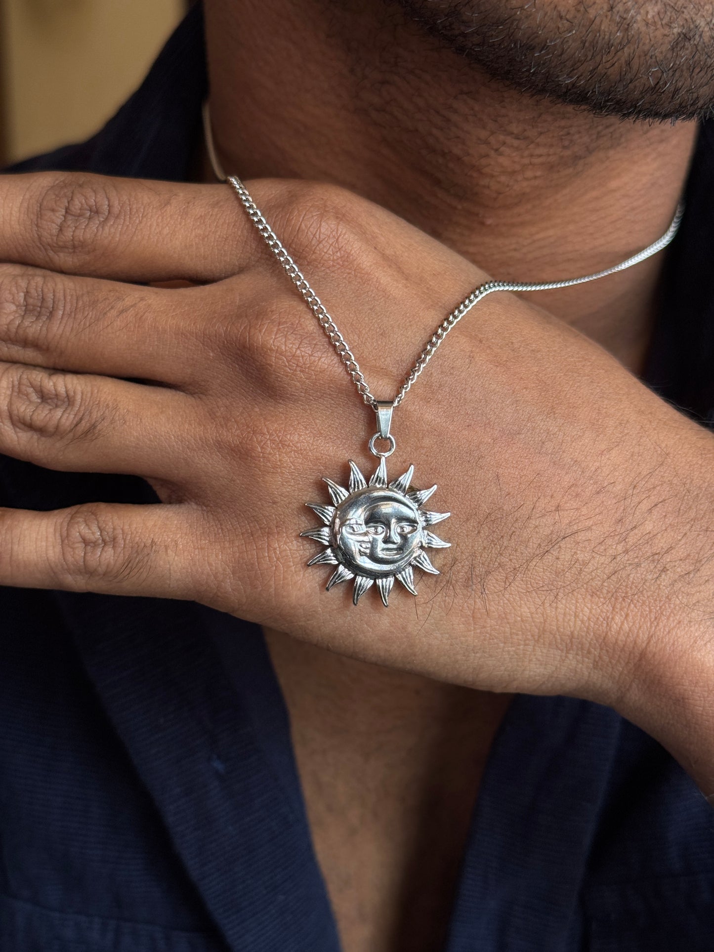 Sun moon round stainless steel chain