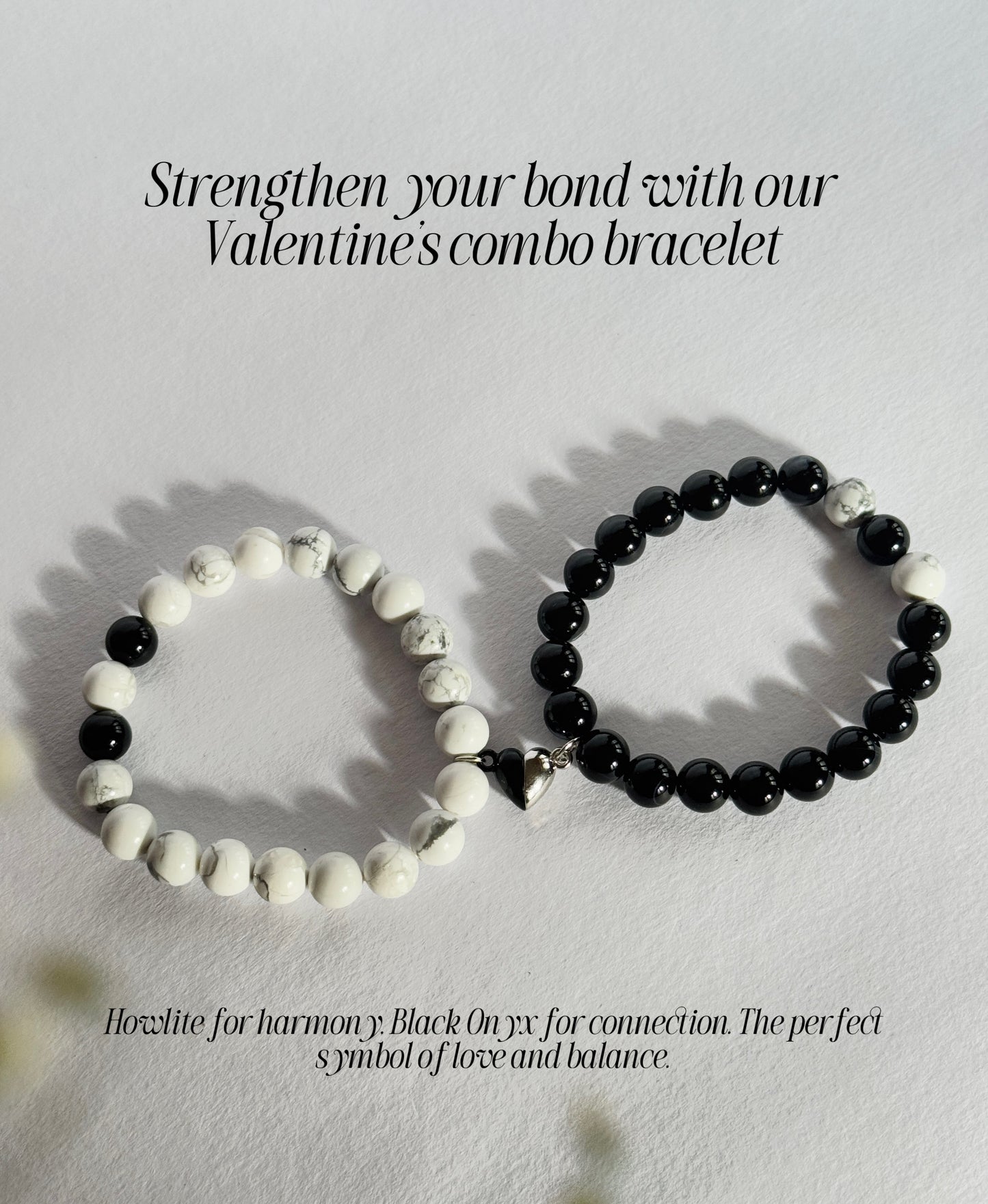 Howlite and black onyx stone - couple magnetic bracelet