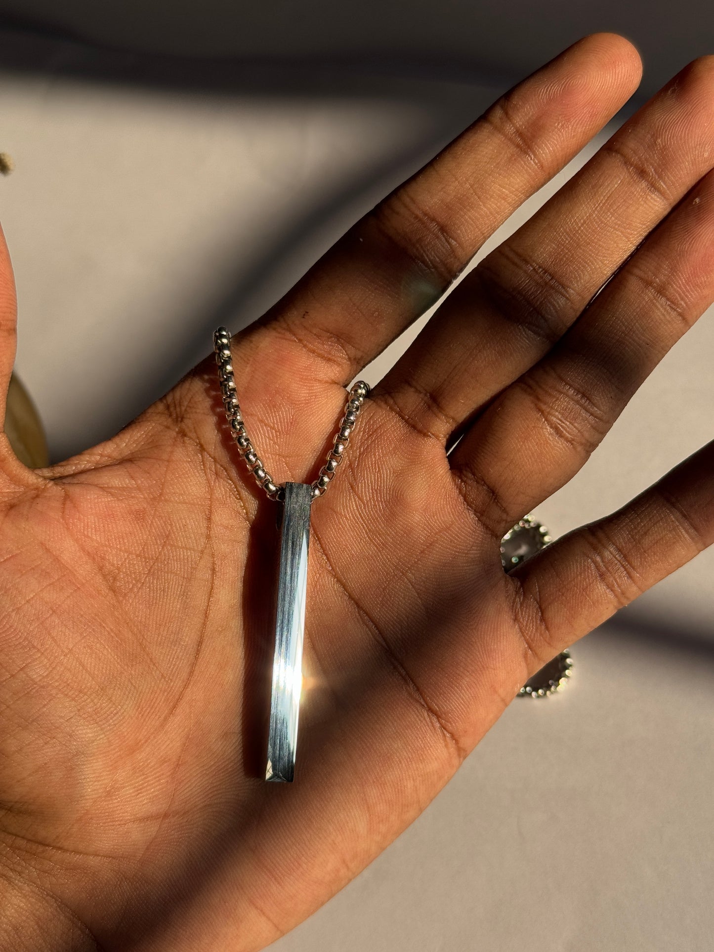 3D vertical bar cuboid Stainless steel silver necklace