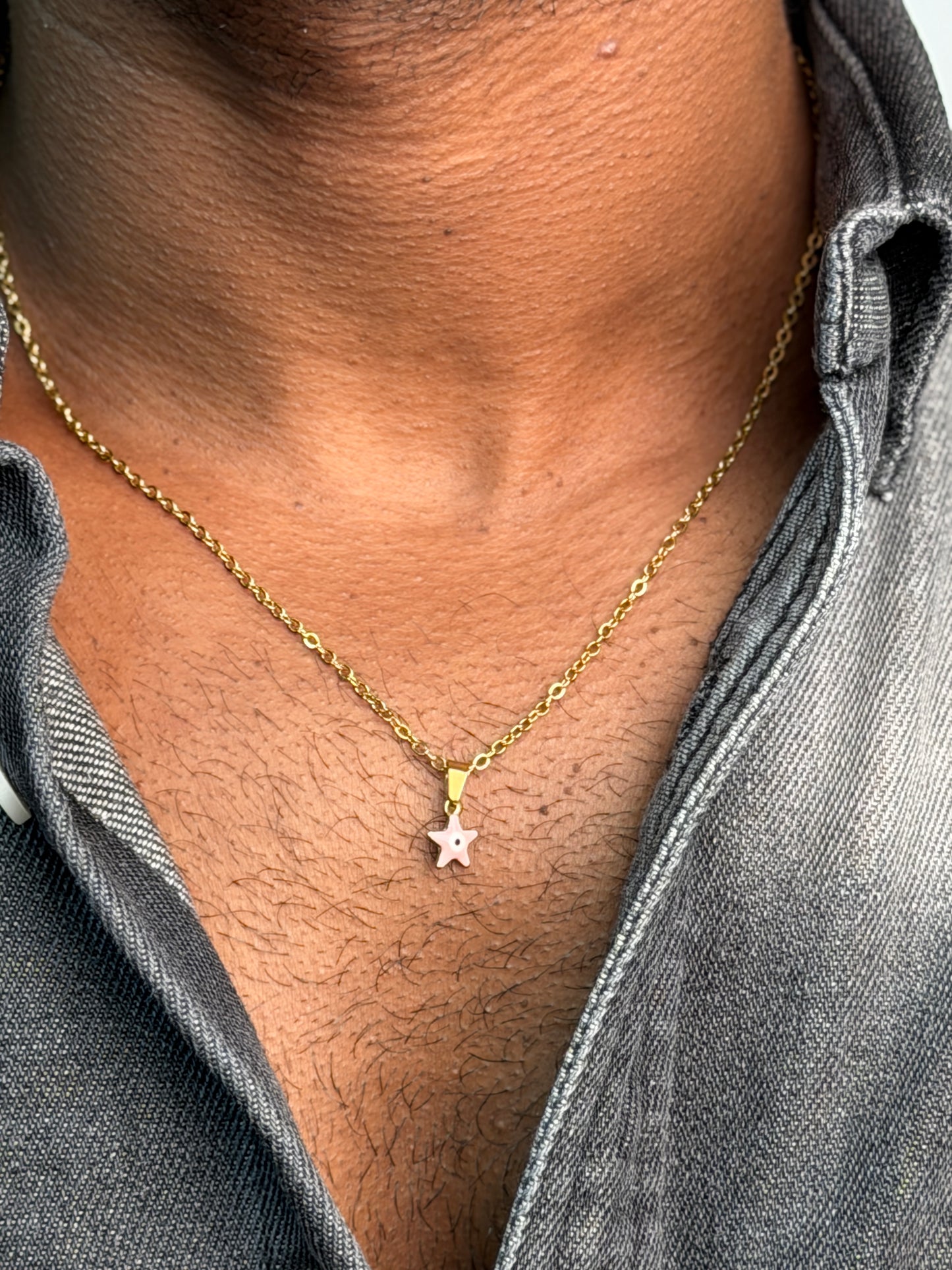 Tiny star evil eye pink necklace