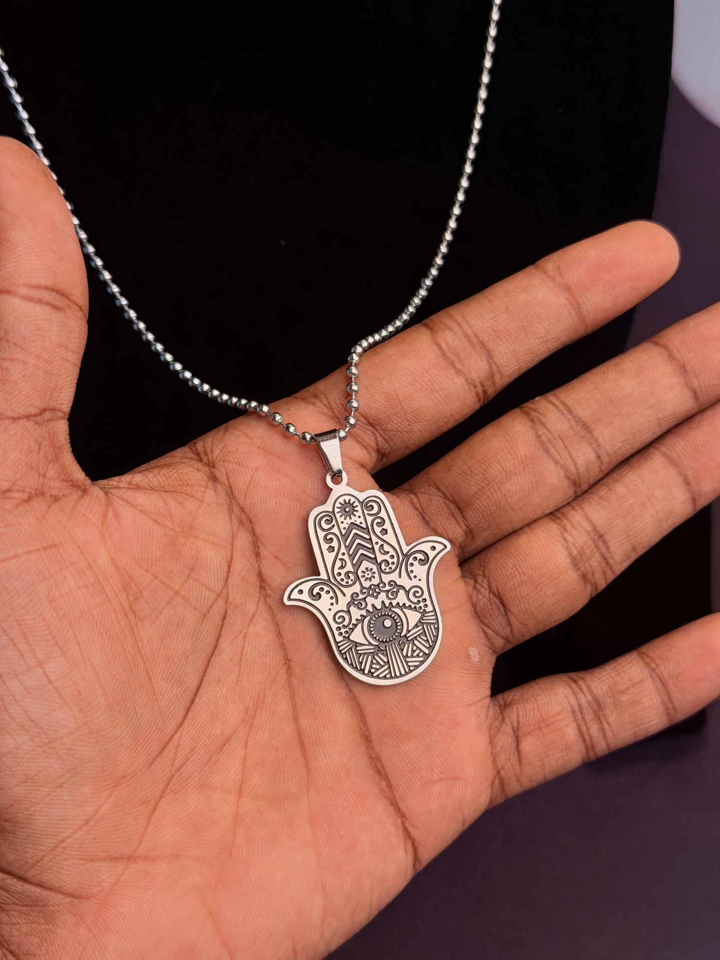 Hamsa hand medium stainless steel necklace