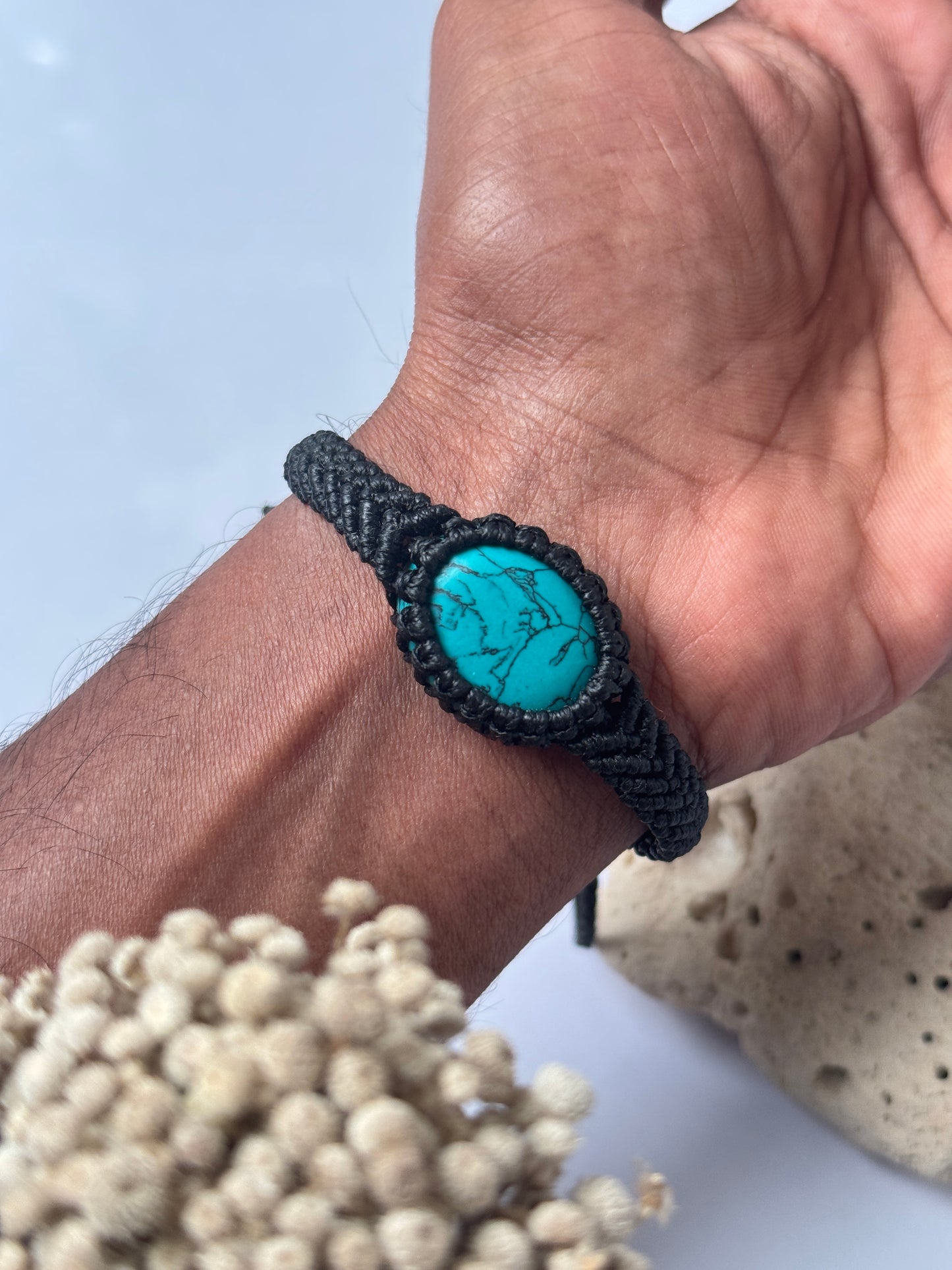 Turquoise stone macrame adjustable bracelet