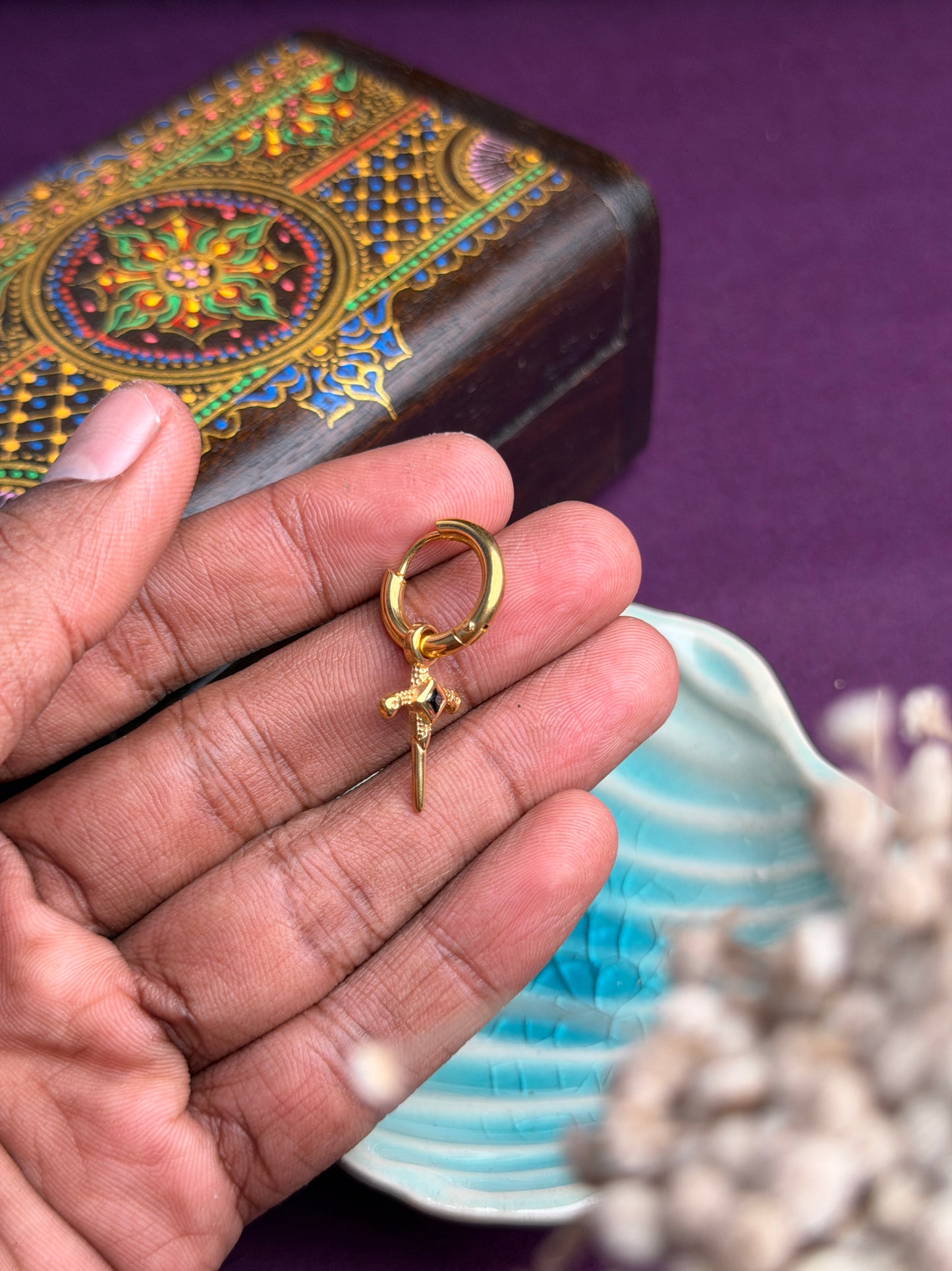 Sacred Gold Dangle with stone