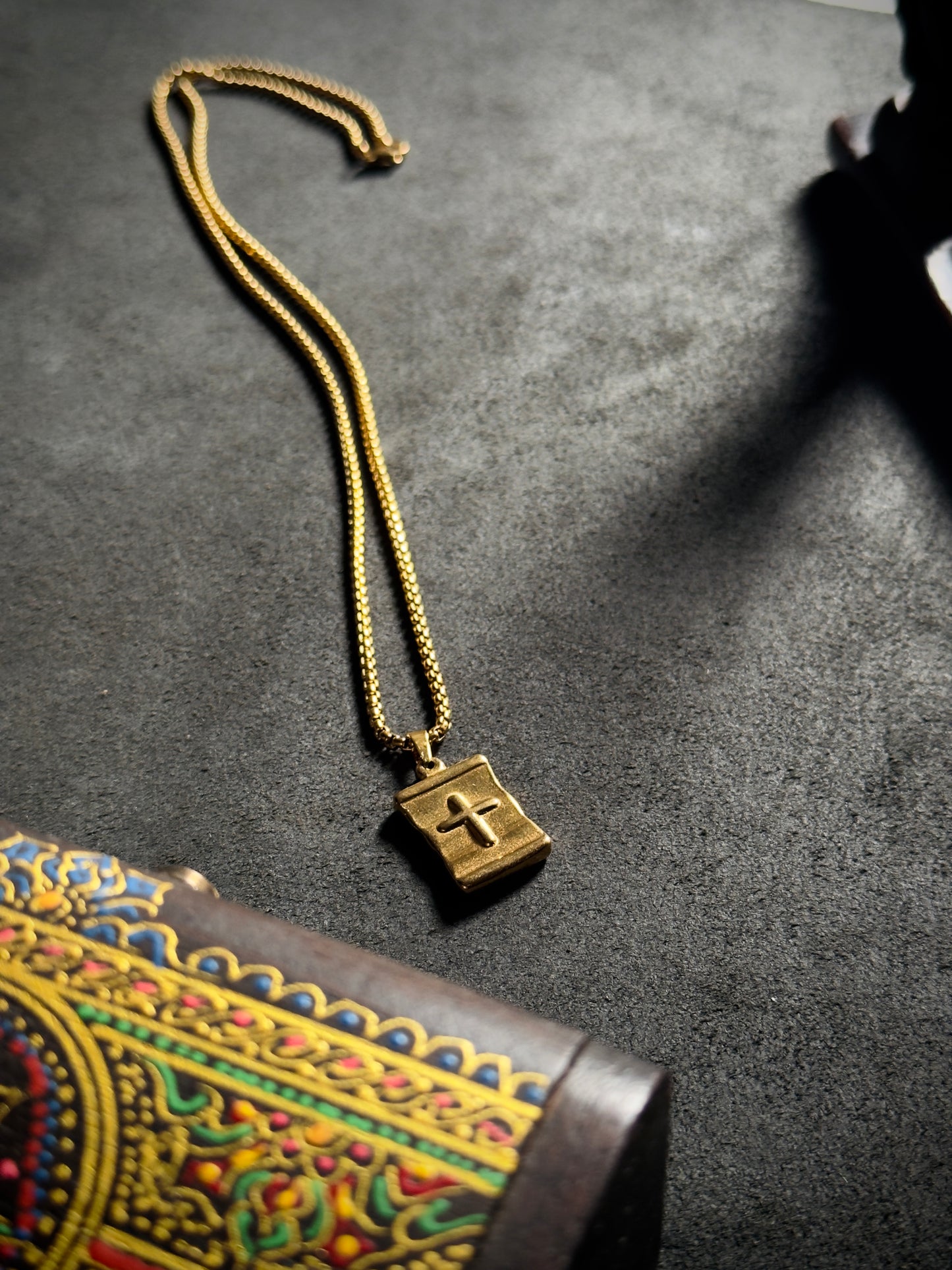 Square double sided cross Stainless steel golden necklace (18k gold-plated )