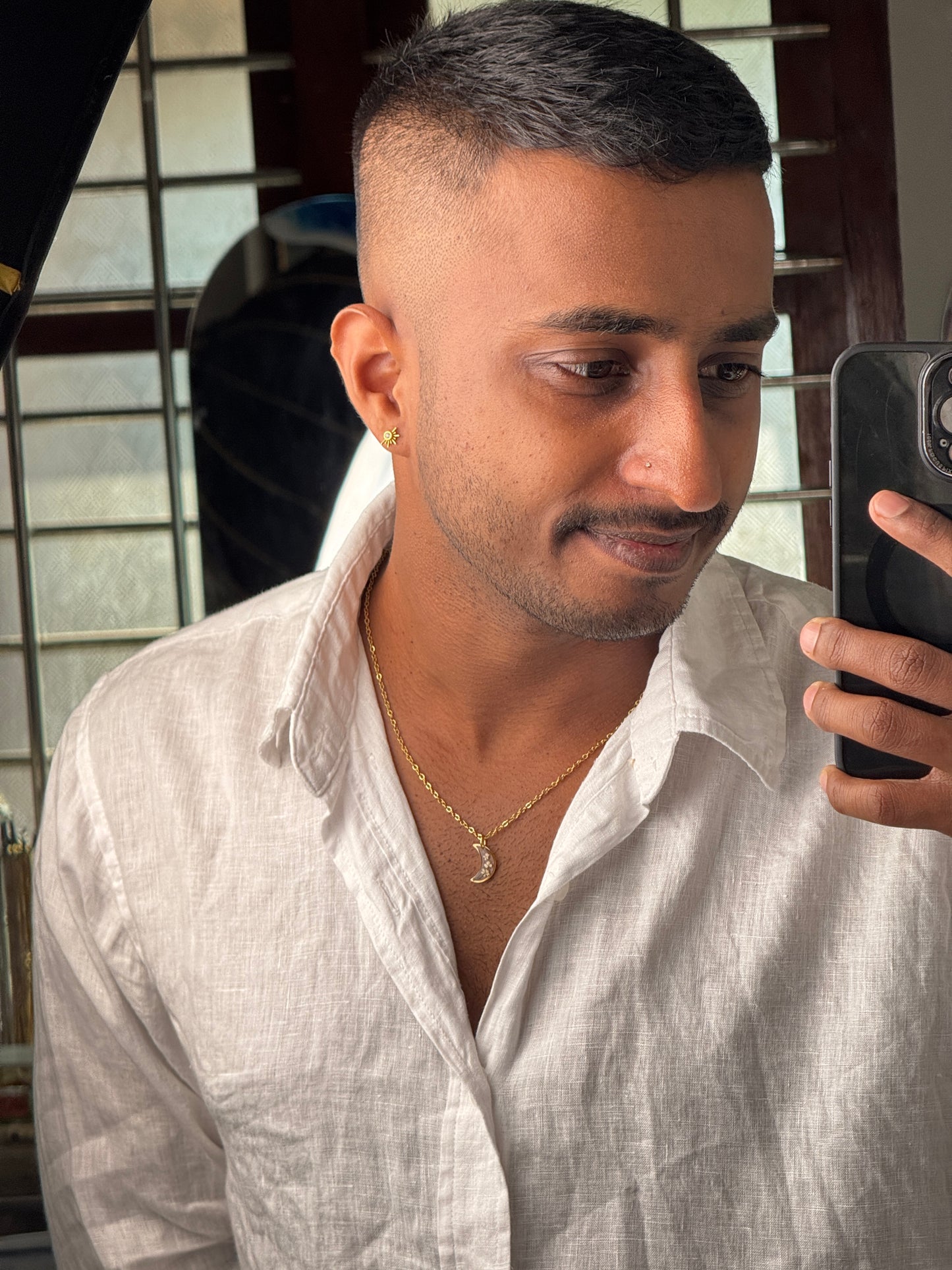 White Queen annes lace moon shape 18k gold plated necklace