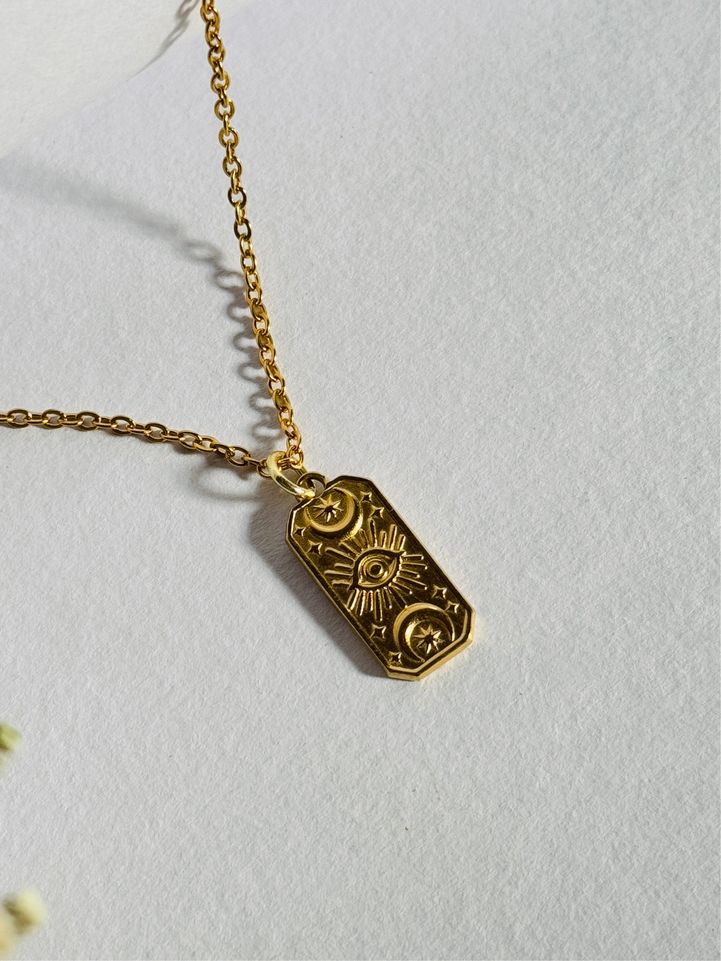 Sun moon rectangle 18k gold plated stainless steel pendant