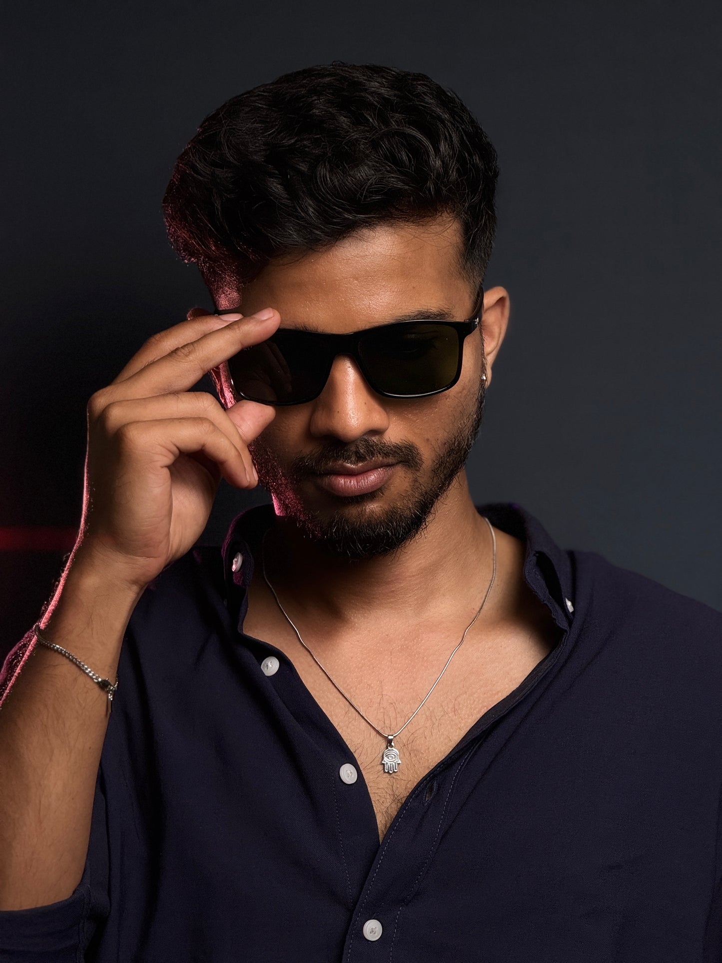 Hamsa hand small silver stainless steel silver necklace in 55 cm chain