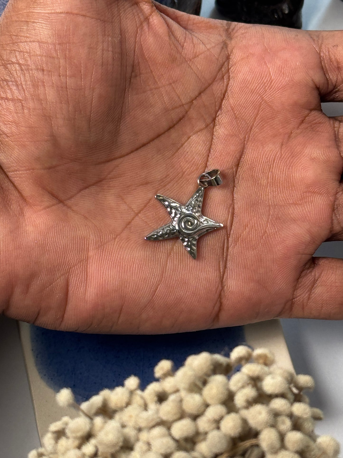 Starfish spiral stainless steel silver pendant with hook