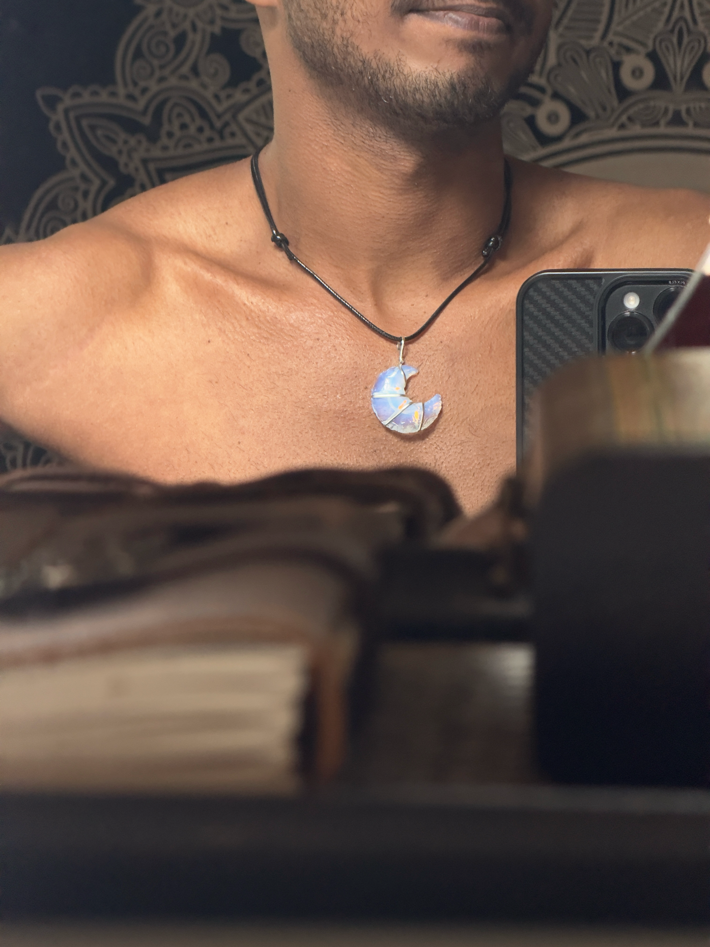 Opalite stone moon necklace