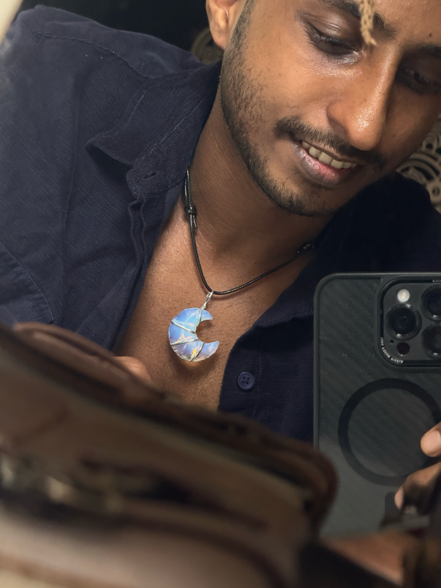 Opalite stone moon necklace