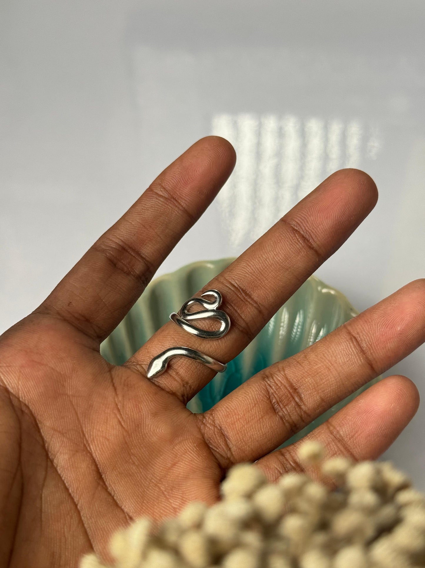 Snake stainless steel adjustable silver ring