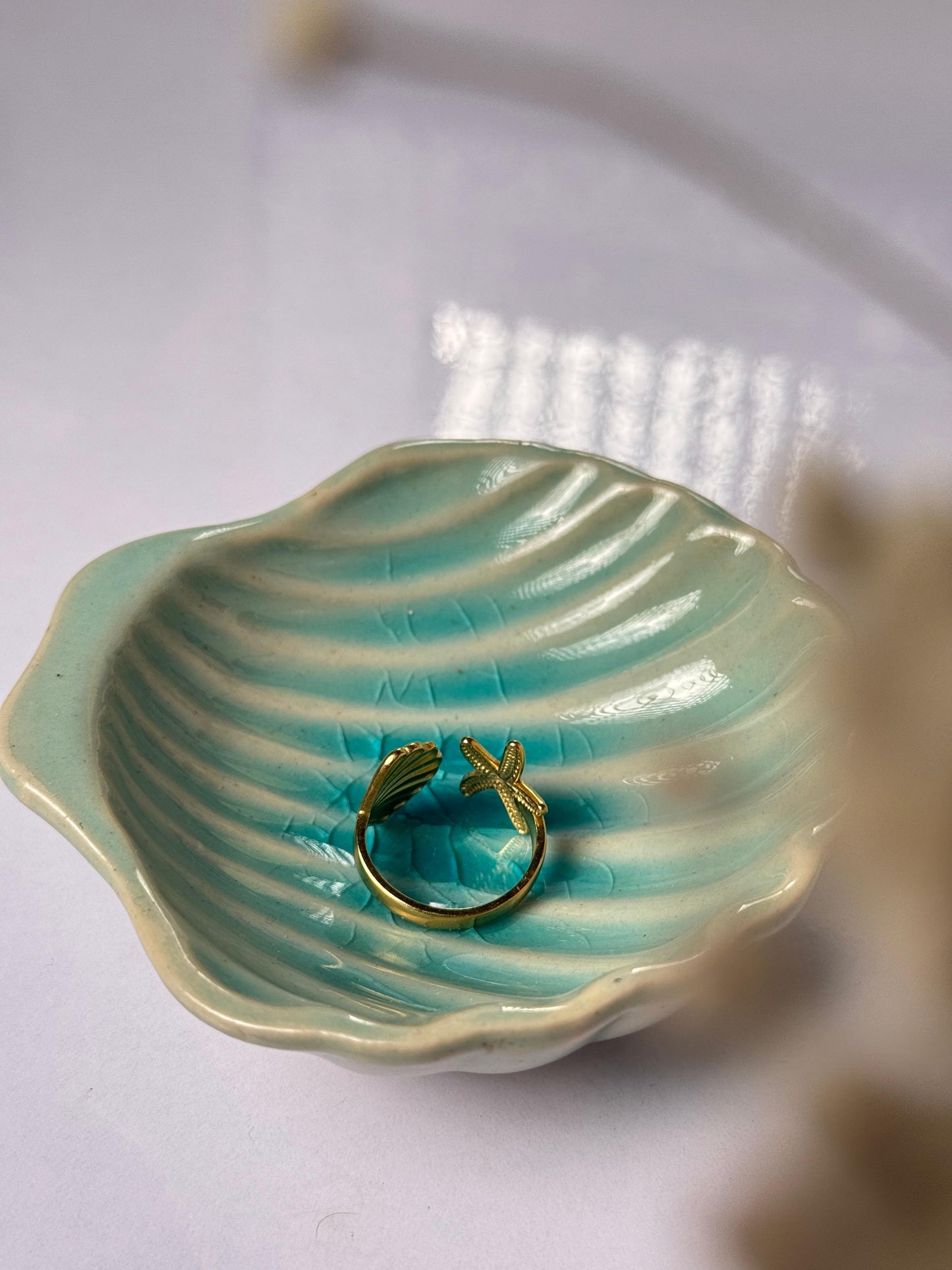 Starfish &shell stainless steel adjustable ring