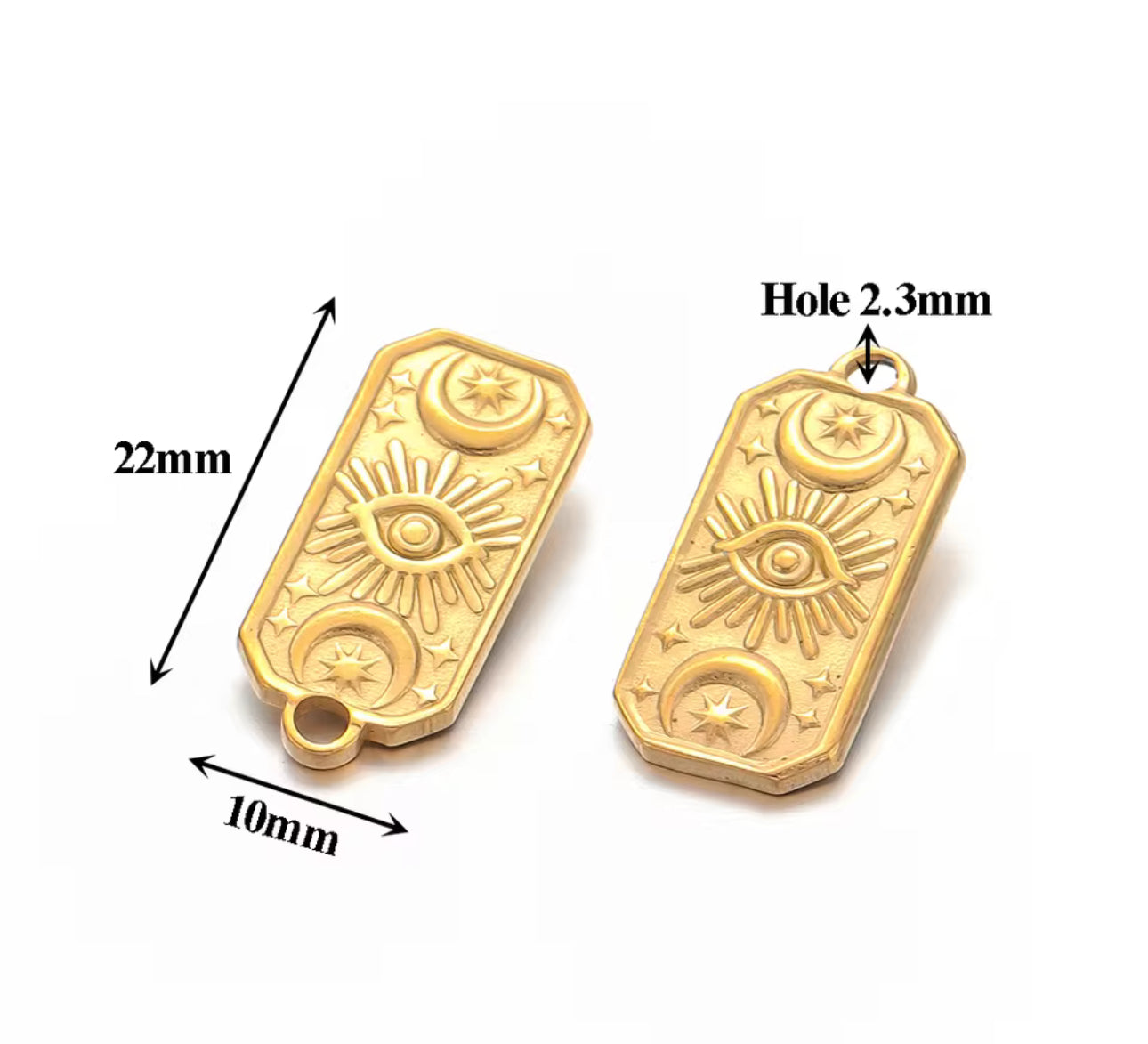 Sun moon rectangle 18k gold plated stainless steel pendant