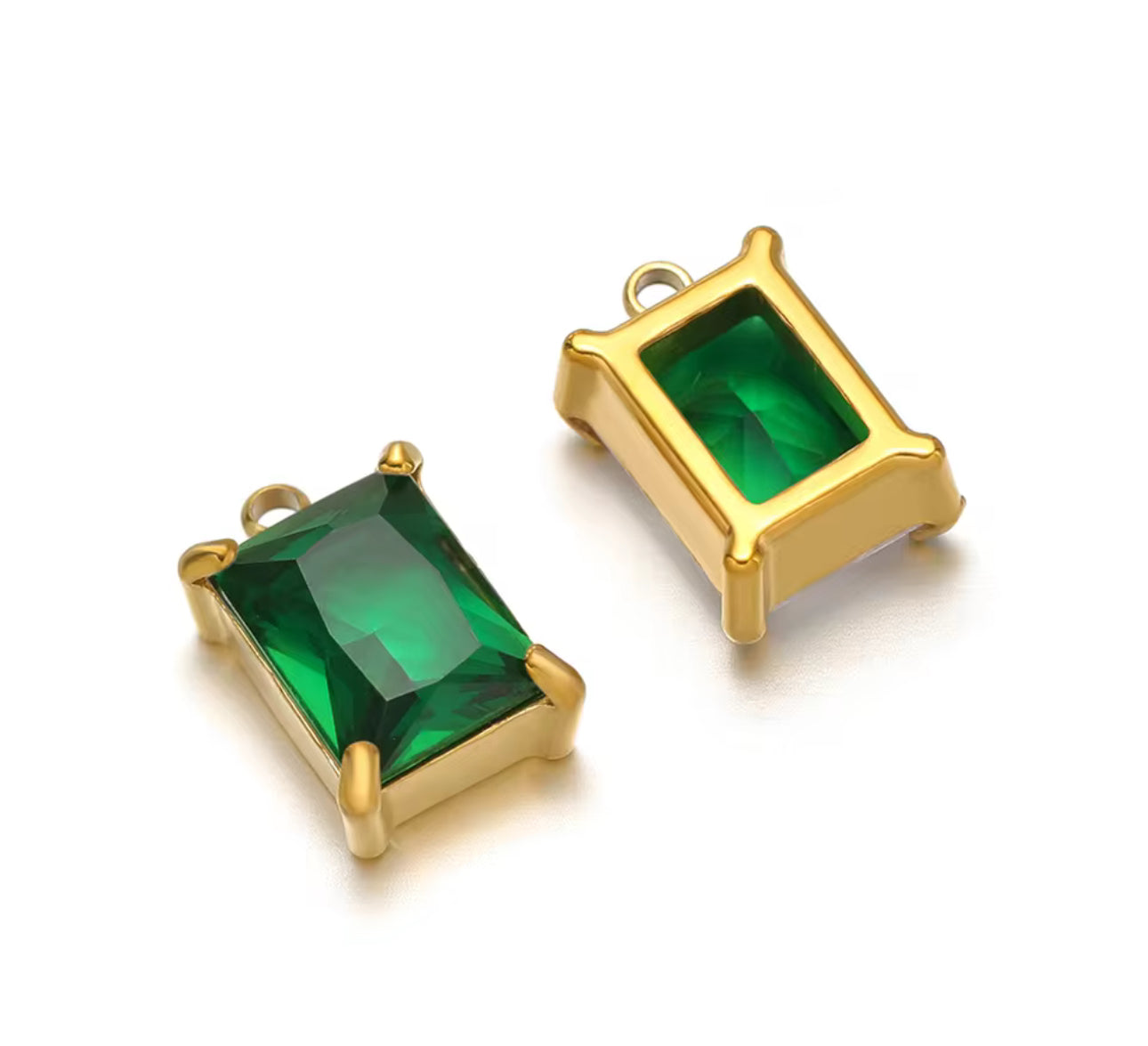 Emerald stone stainless steel 18k gold plated pendant with hook