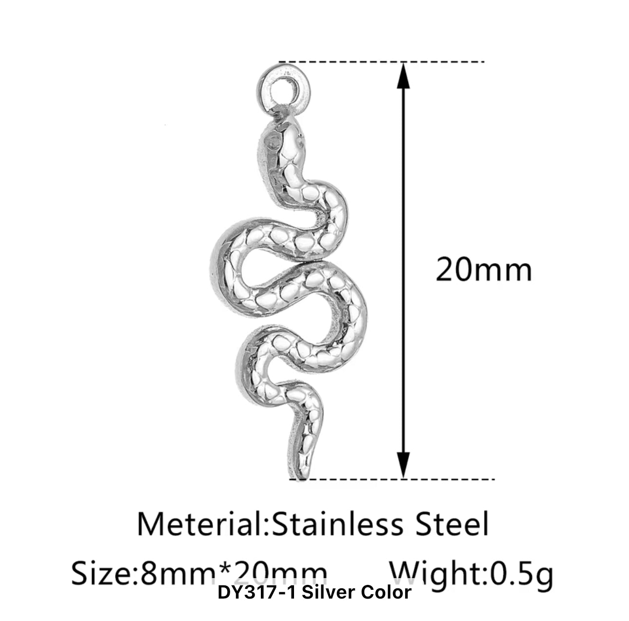 Snake silver stainless steel pendant with hook