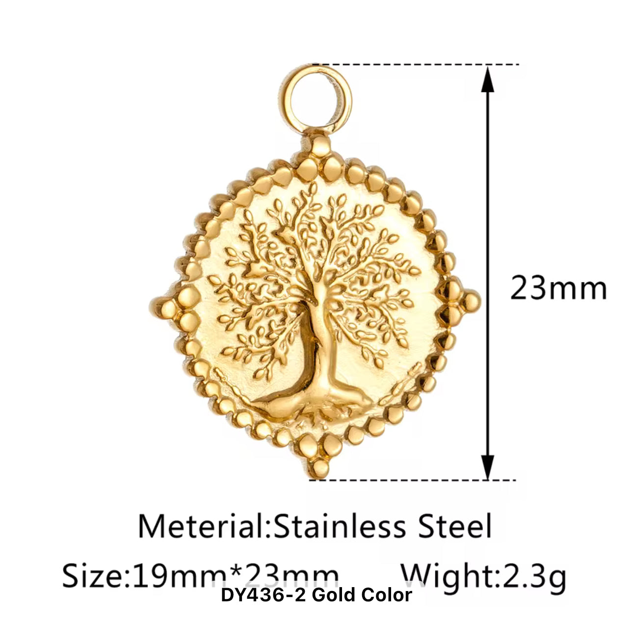 Tree of life 18k gold plated stainless steel pendant with hook