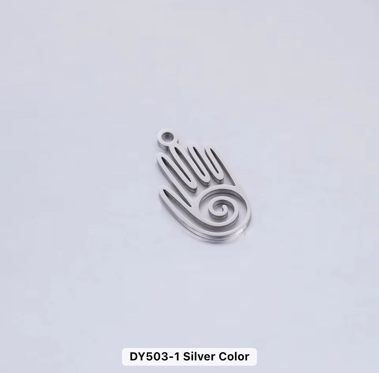 Spiral hamsa hand silver stainless steel pendant with hook