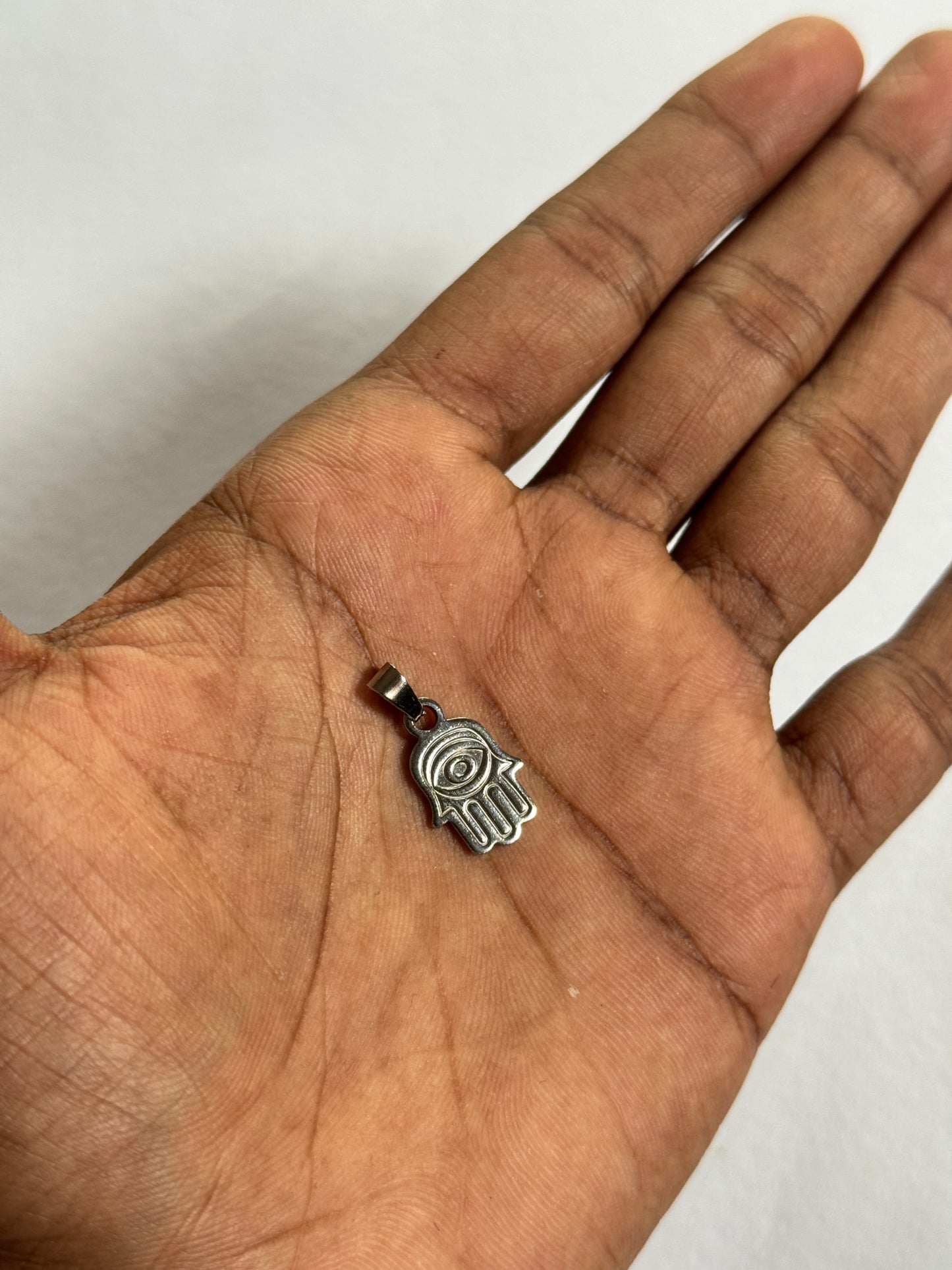 Hamsa hand small silverstainless steel pendant with hook