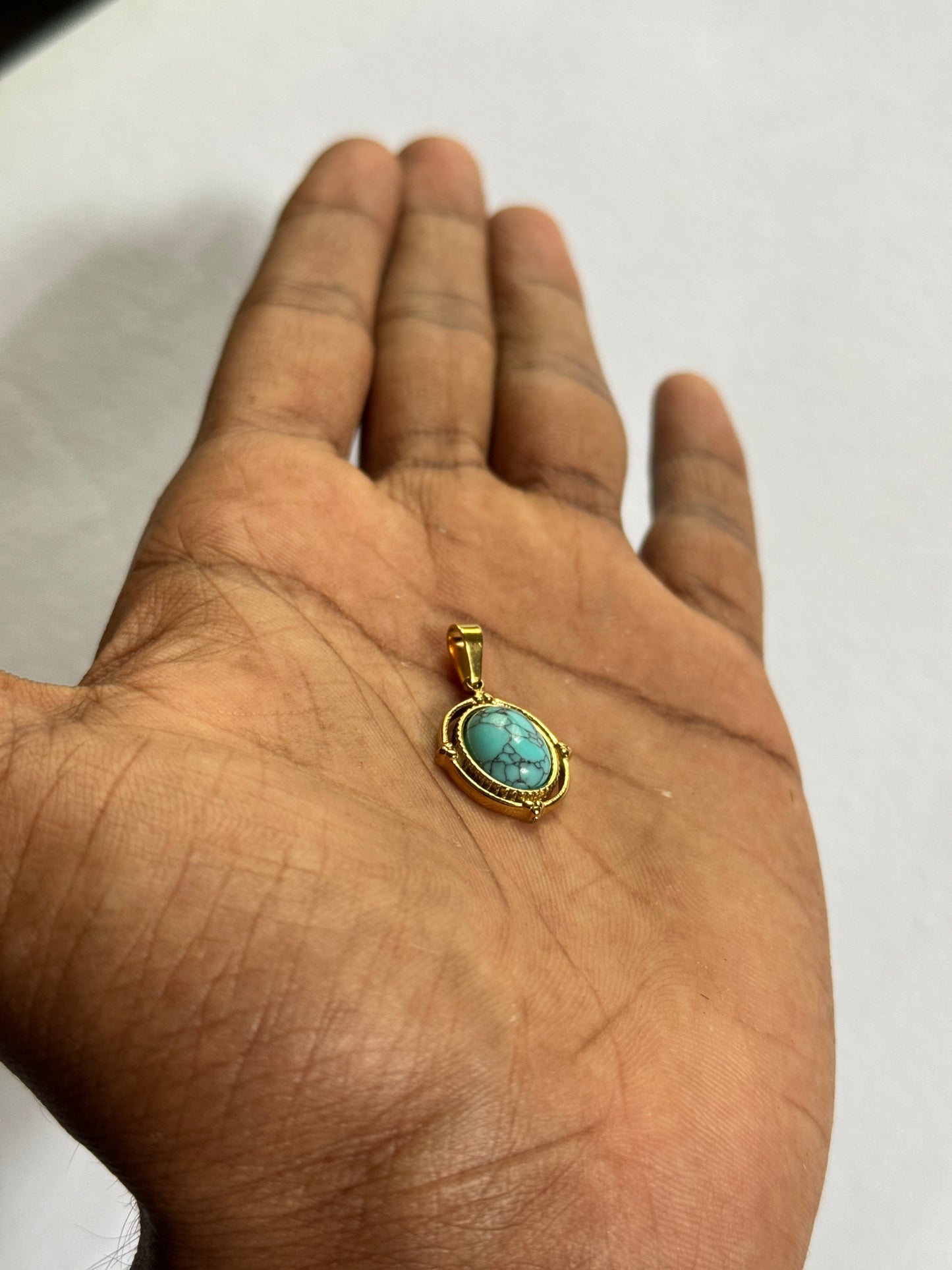 Turquoise stone oval shape 18k gold plated stainless steel pendant with hook