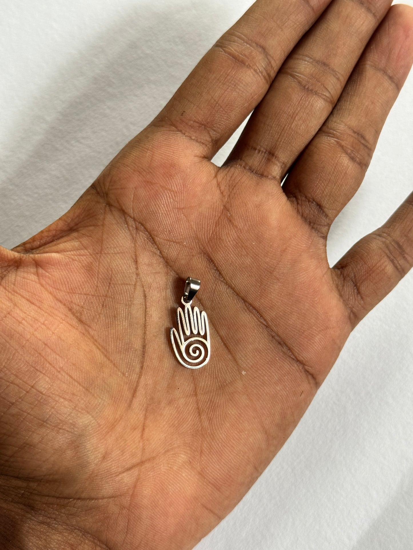 Spiral hamsa hand silver stainless steel pendant with hook