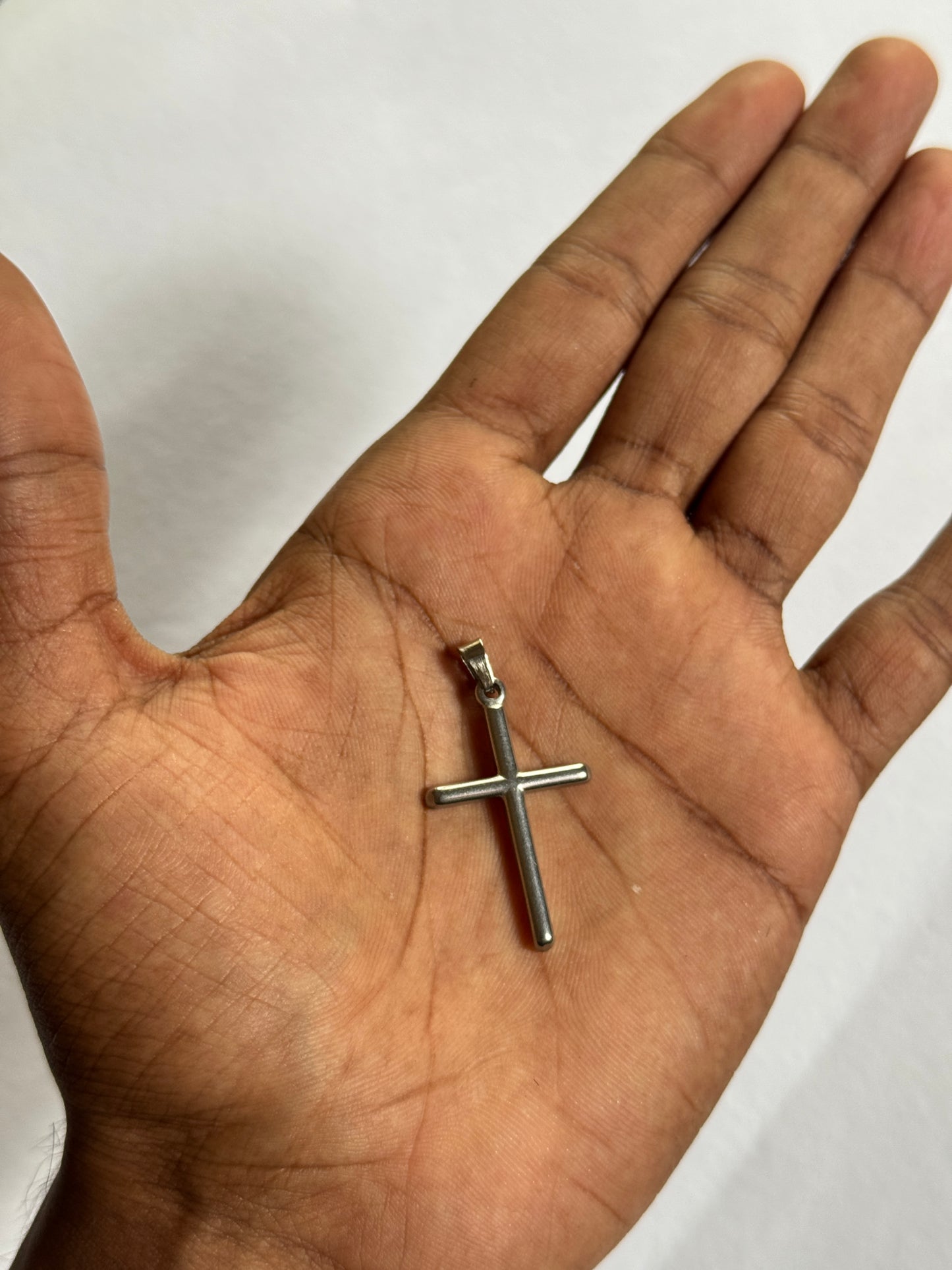 Cross plain silver stainless steel pendant with hook