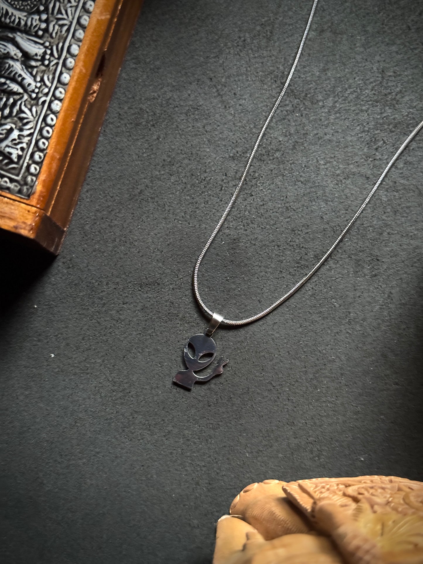Alien stainless steel silver necklace with 55 cm stainless steel chain