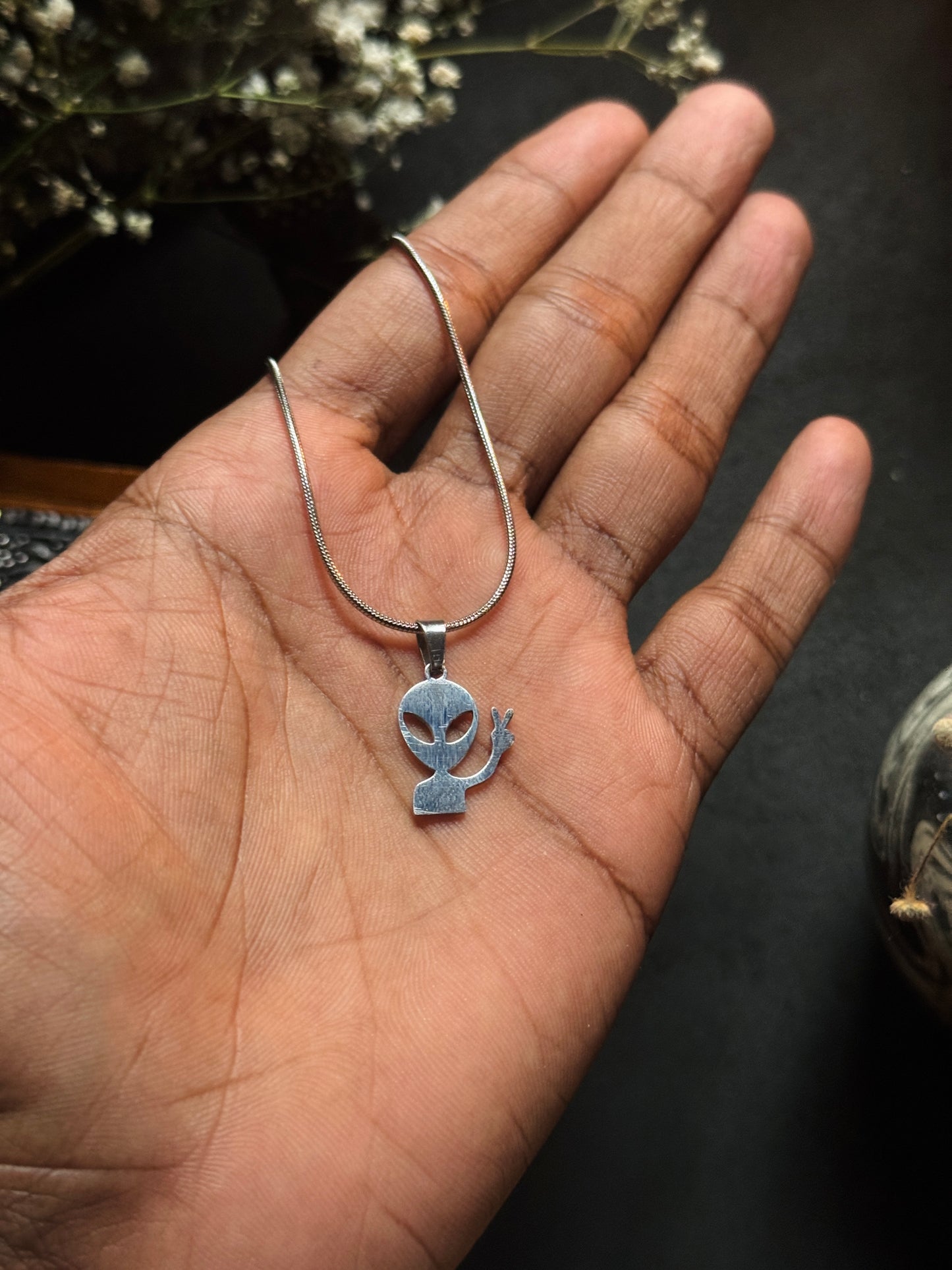 Alien stainless steel silver necklace with 55 cm stainless steel chain