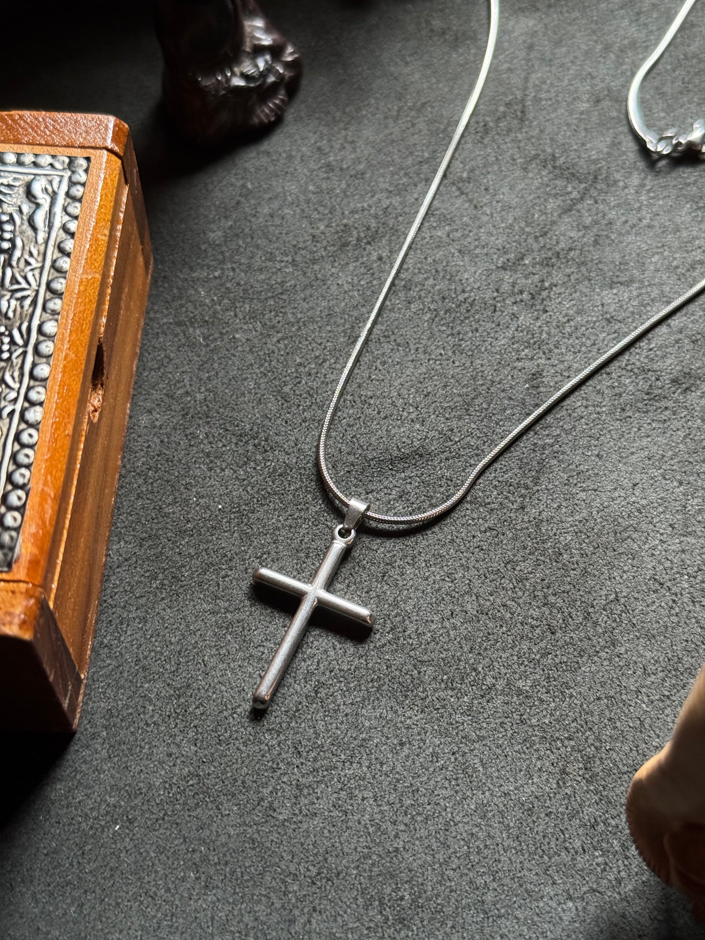 Cross plain silver stainless steel necklace 55 cm