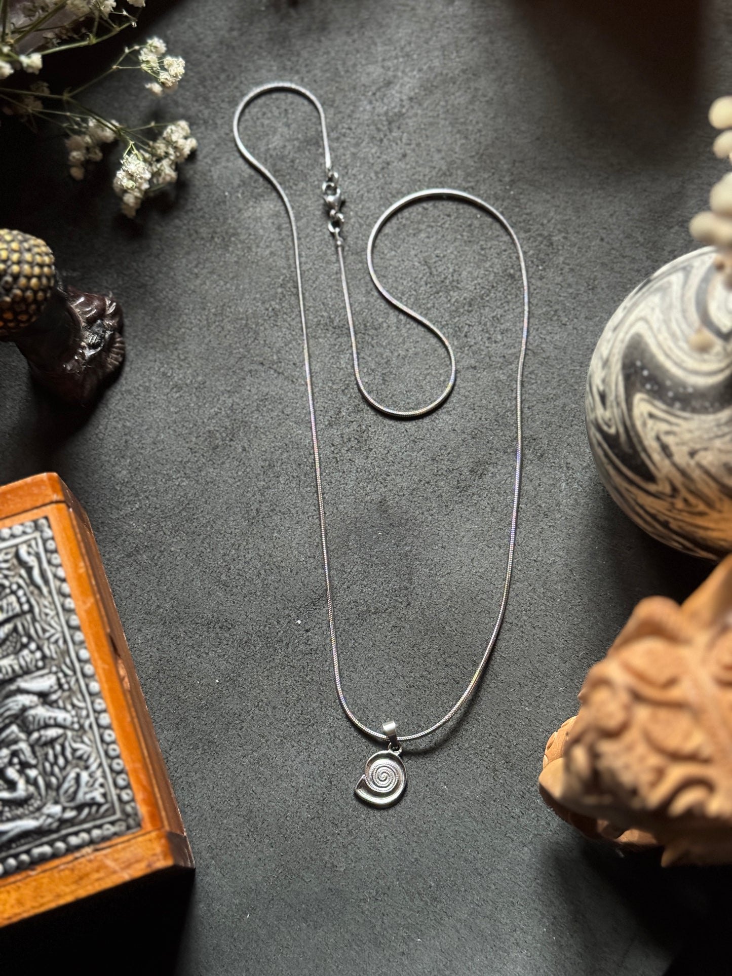 Naruto spiral silver stainless steel necklace in 55 cm chain