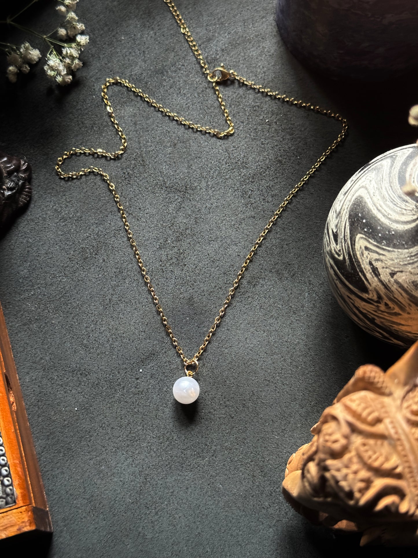 white bead simple 18k gold plated chain