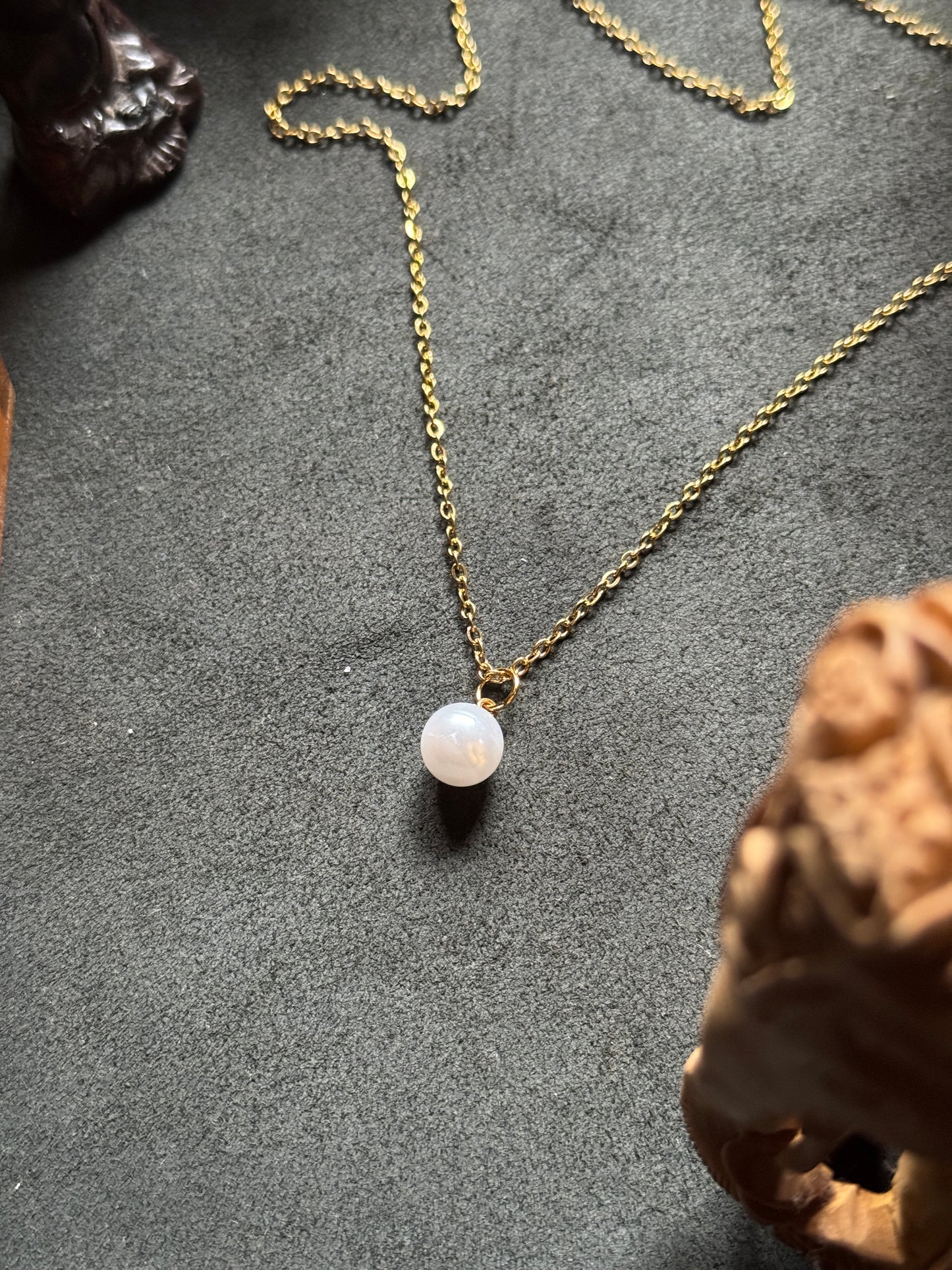 white bead simple 18k gold plated chain