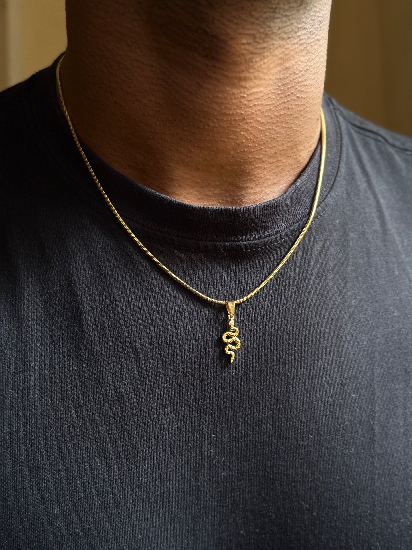 Minimal Snake pendant stainless steel 18k gold plated short necklace 45 cm fixed size